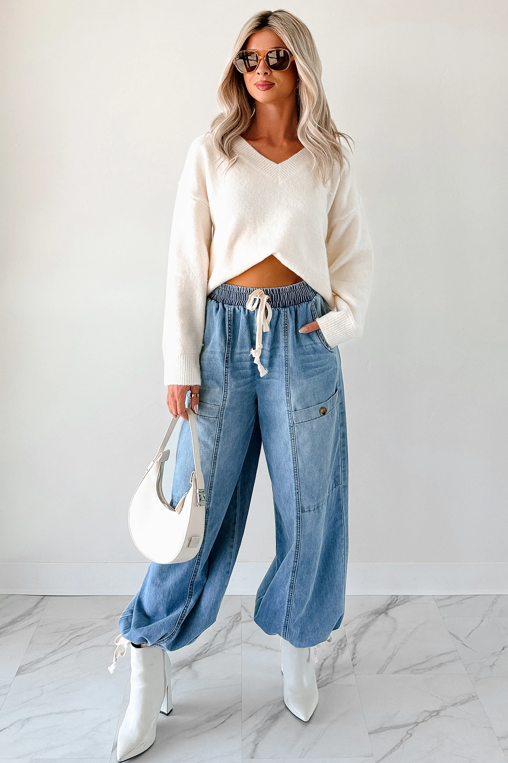 Restless Soul Denim Wide Leg Drawstring Pants (Light) - Image 8