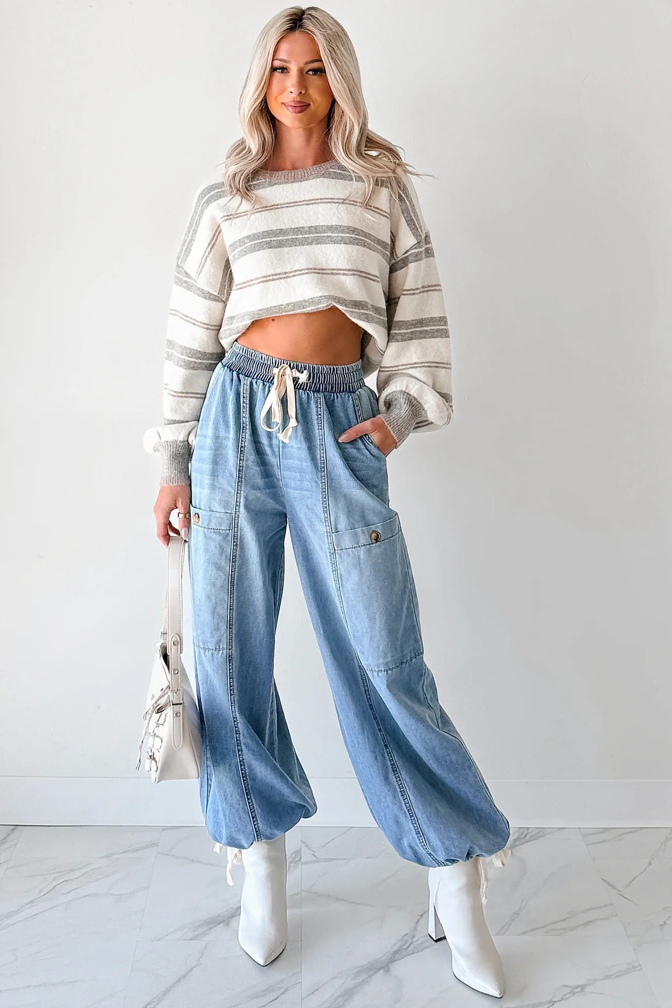 Restless Soul Denim Wide Leg Drawstring Pants (Light) - Image 9