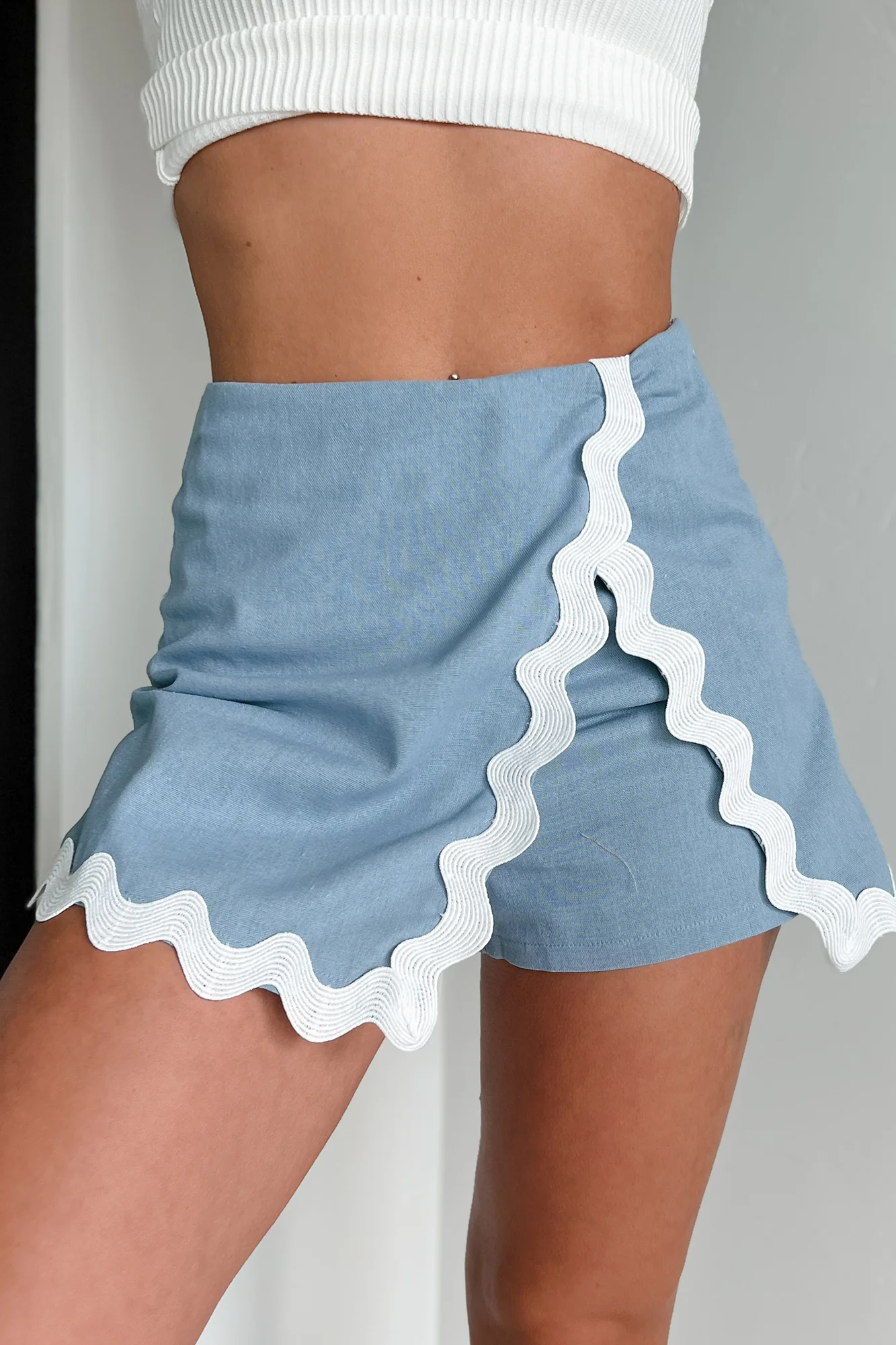Rewriting My Story Linen Mini Skort (Denim Blue) - Image 3