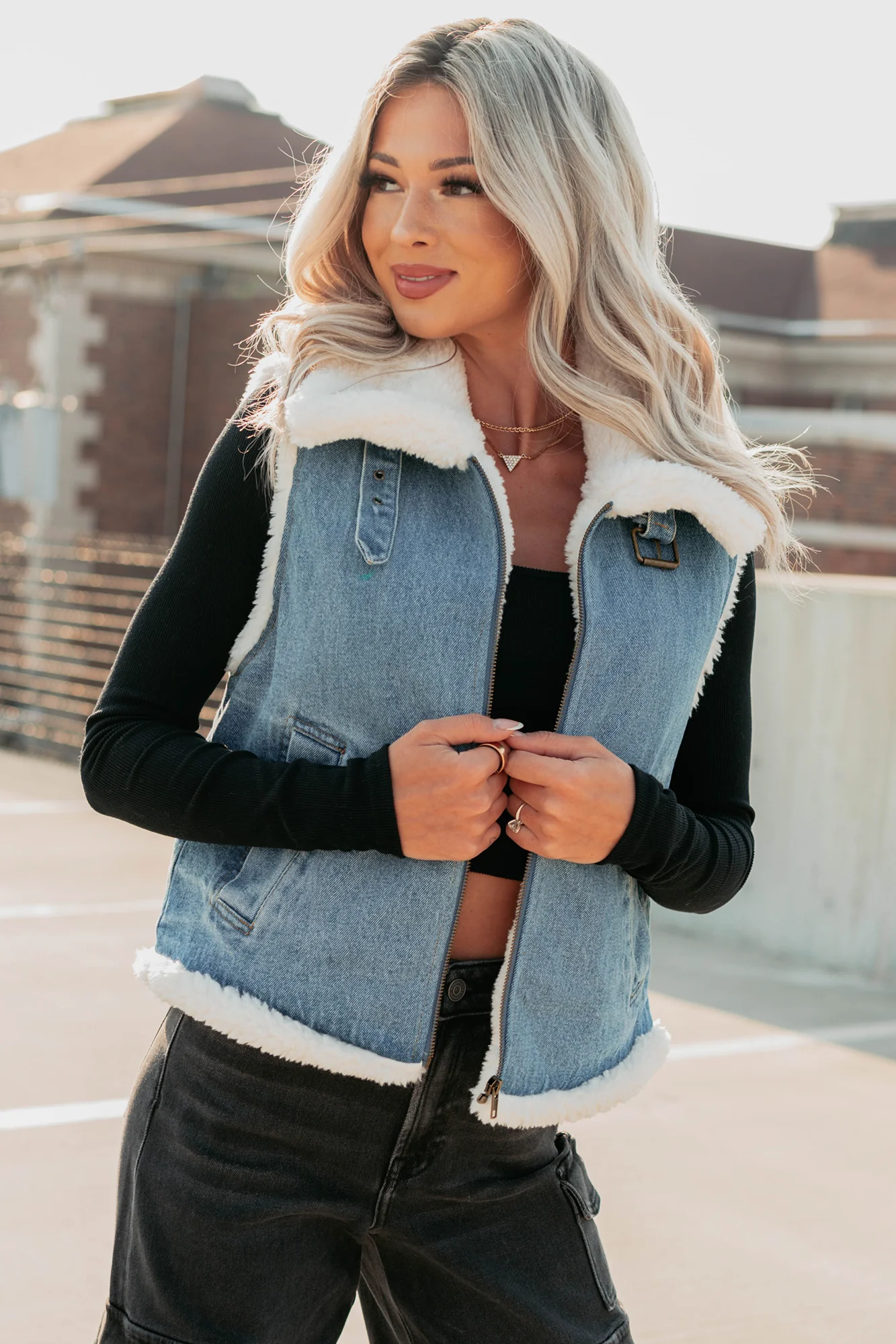 Rewriting Myself Sherpa Denim Vest (Medium Wash) - Image 11