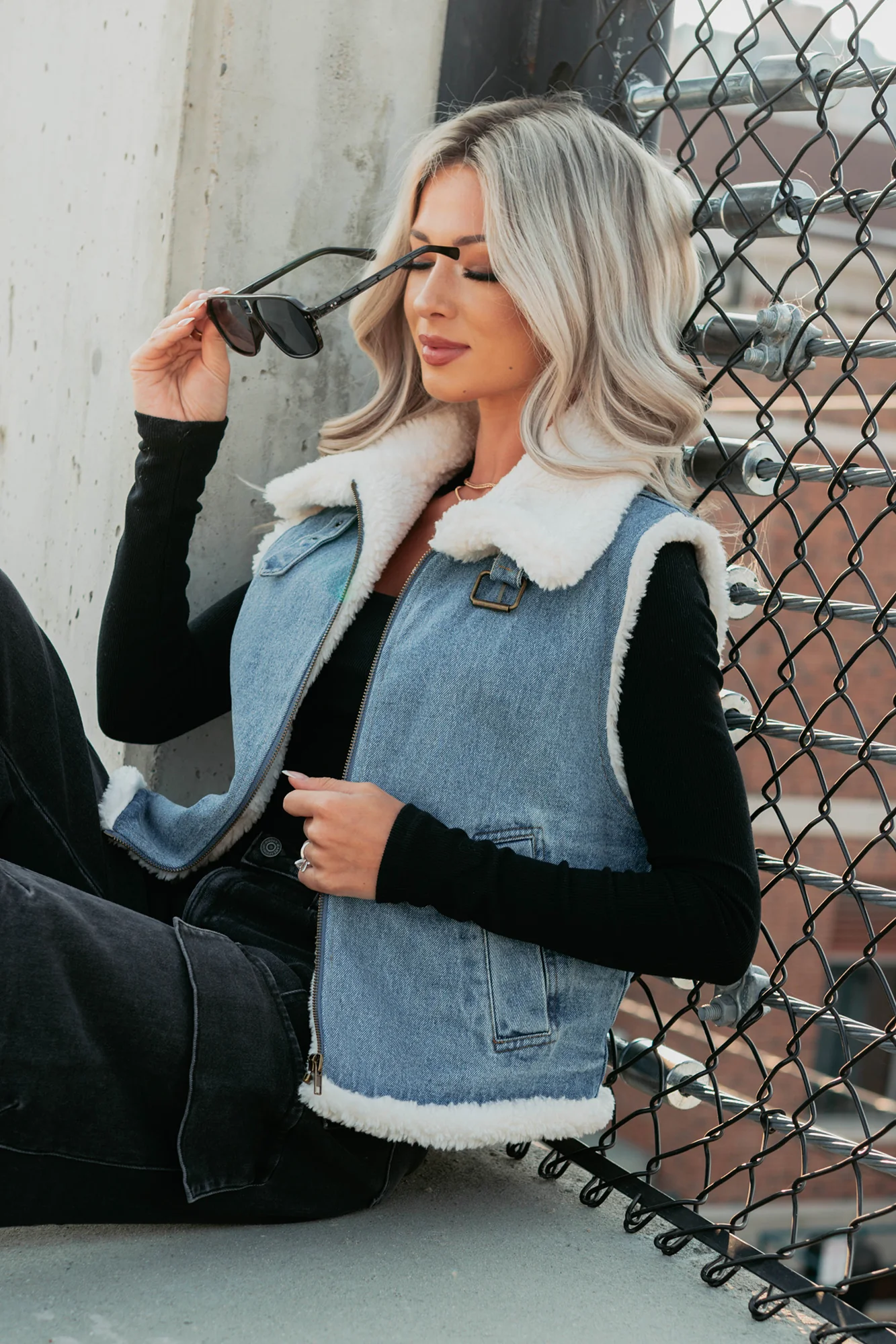 Rewriting Myself Sherpa Denim Vest (Medium Wash) - Image 12