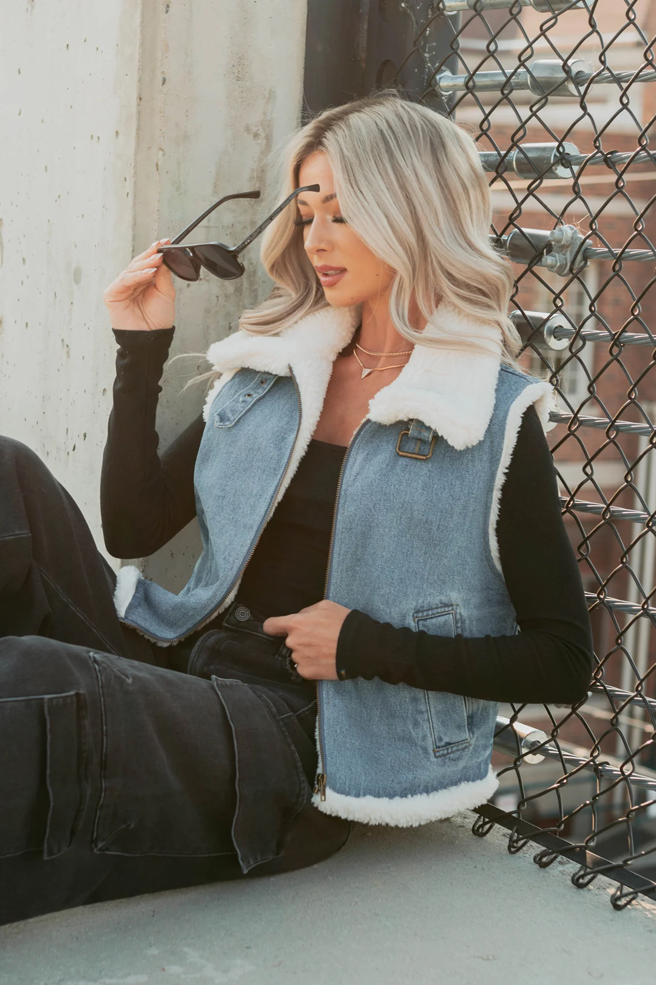 Rewriting Myself Sherpa Denim Vest (Medium Wash) - Image 13