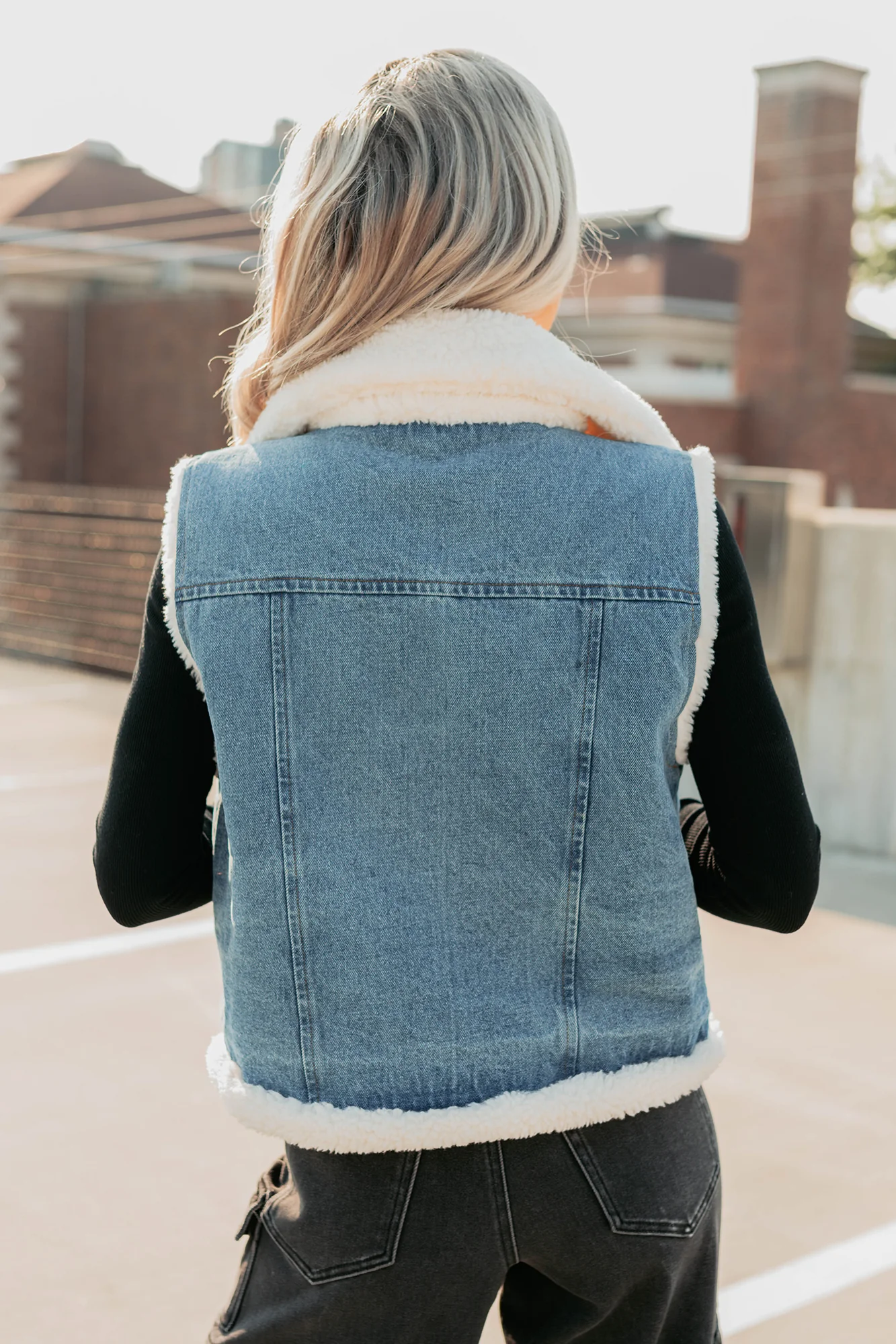 Rewriting Myself Sherpa Denim Vest (Medium Wash) - Image 4