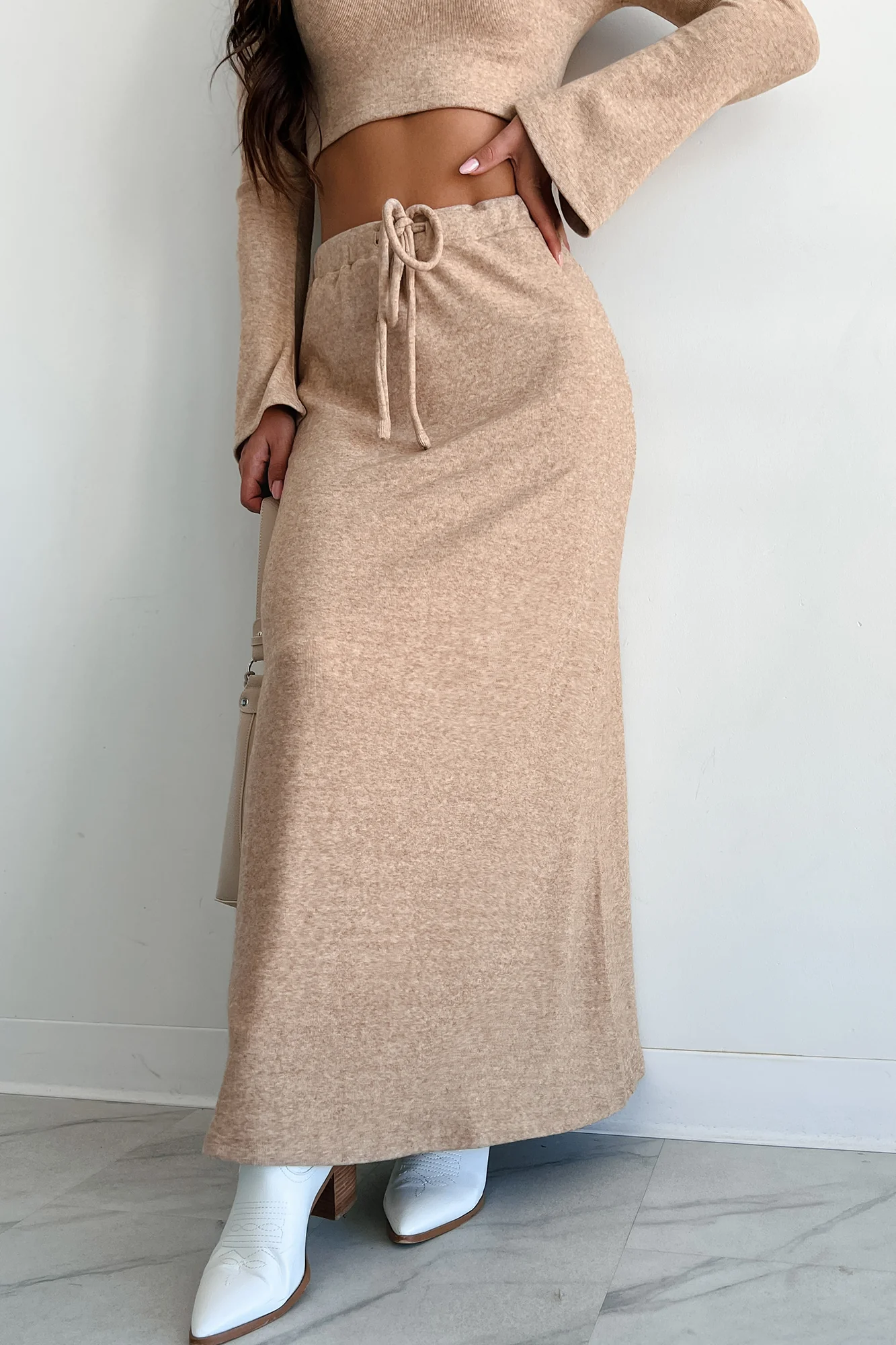 Rewriting The Script Brushed Knit Maxi Skirt (Oatmeal) - Image 3