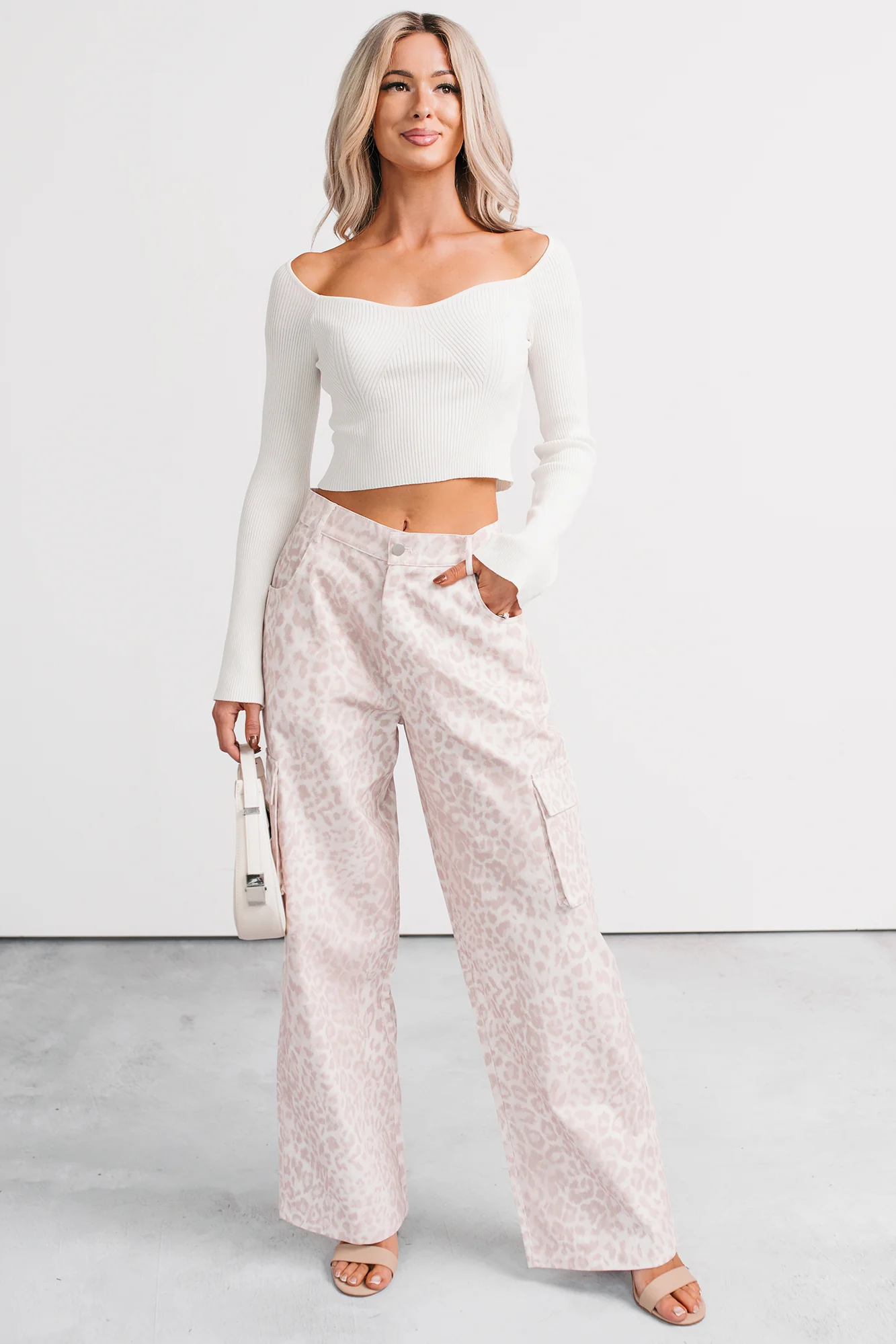 Reyna Wide Leg Leopard Cargo Jeans (Pink/White) - Image 2