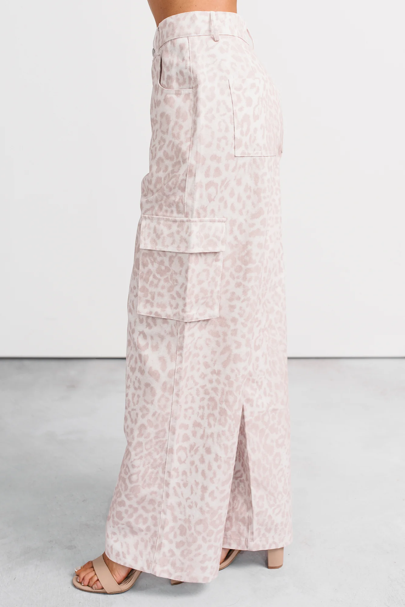Reyna Wide Leg Leopard Cargo Jeans (Pink/White) - Image 3