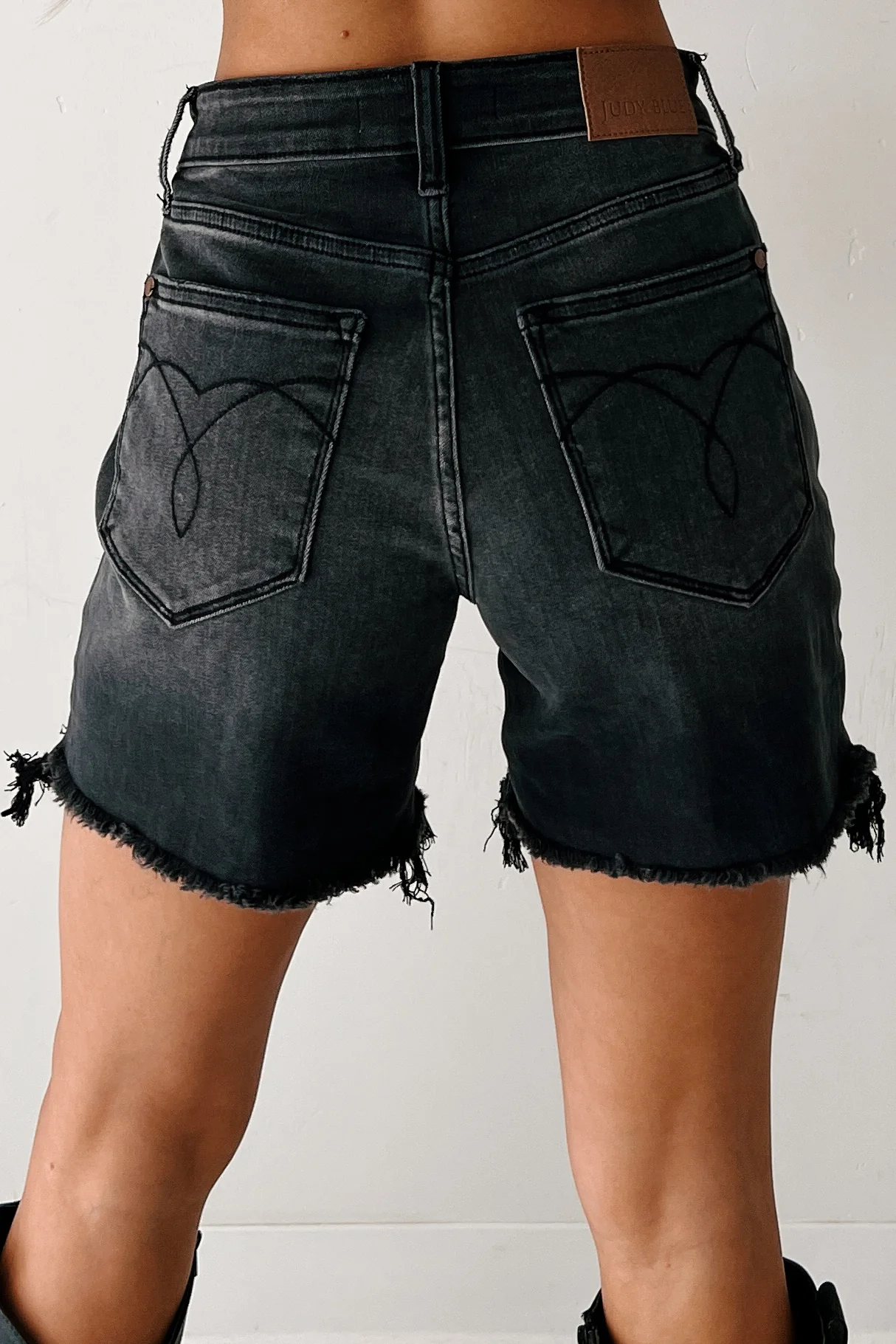 Rhysand Mid Rise Judy Blue Cut Off Dad Shorts (Black) - Image 3