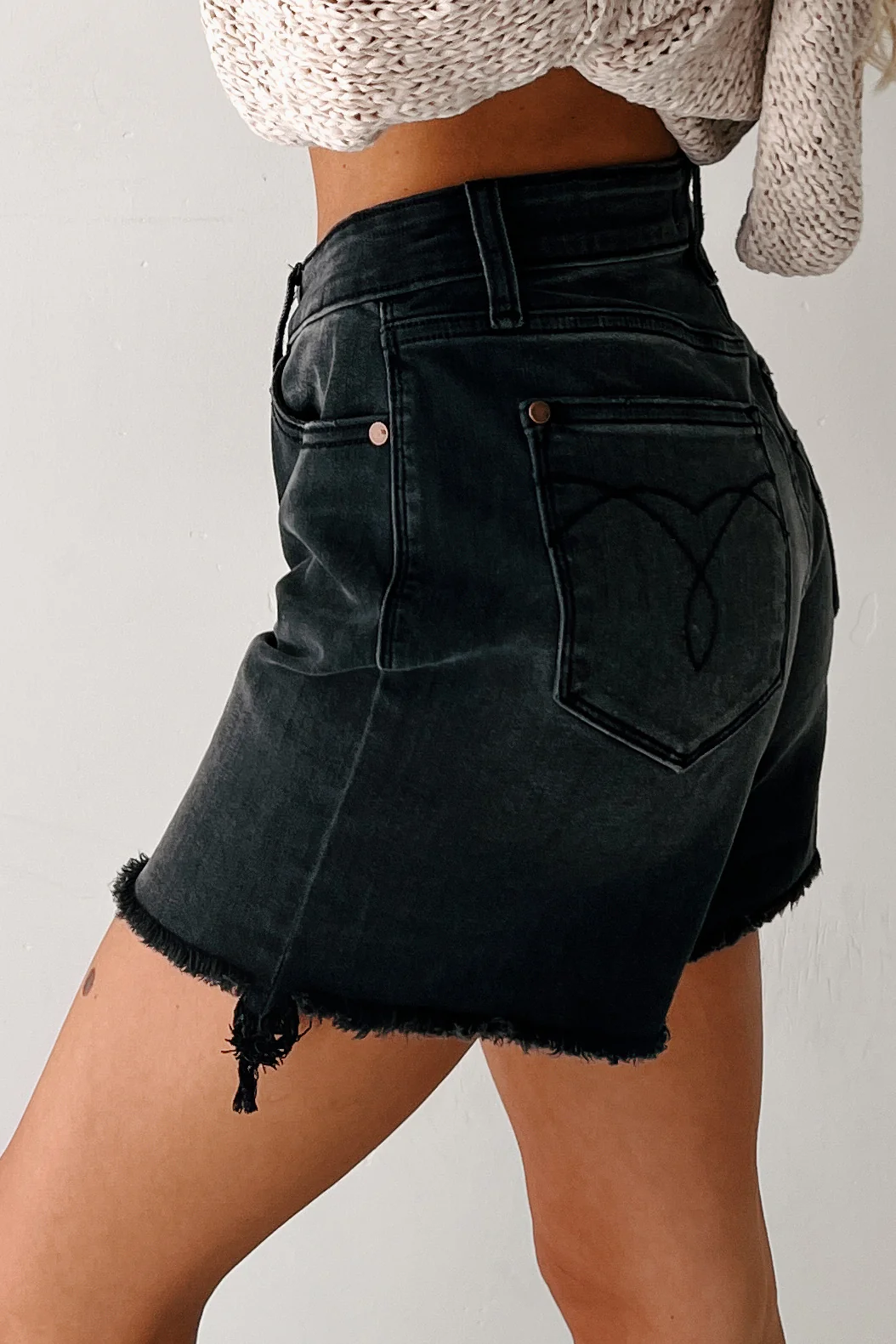 Rhysand Mid Rise Judy Blue Cut Off Dad Shorts (Black) - Image 4