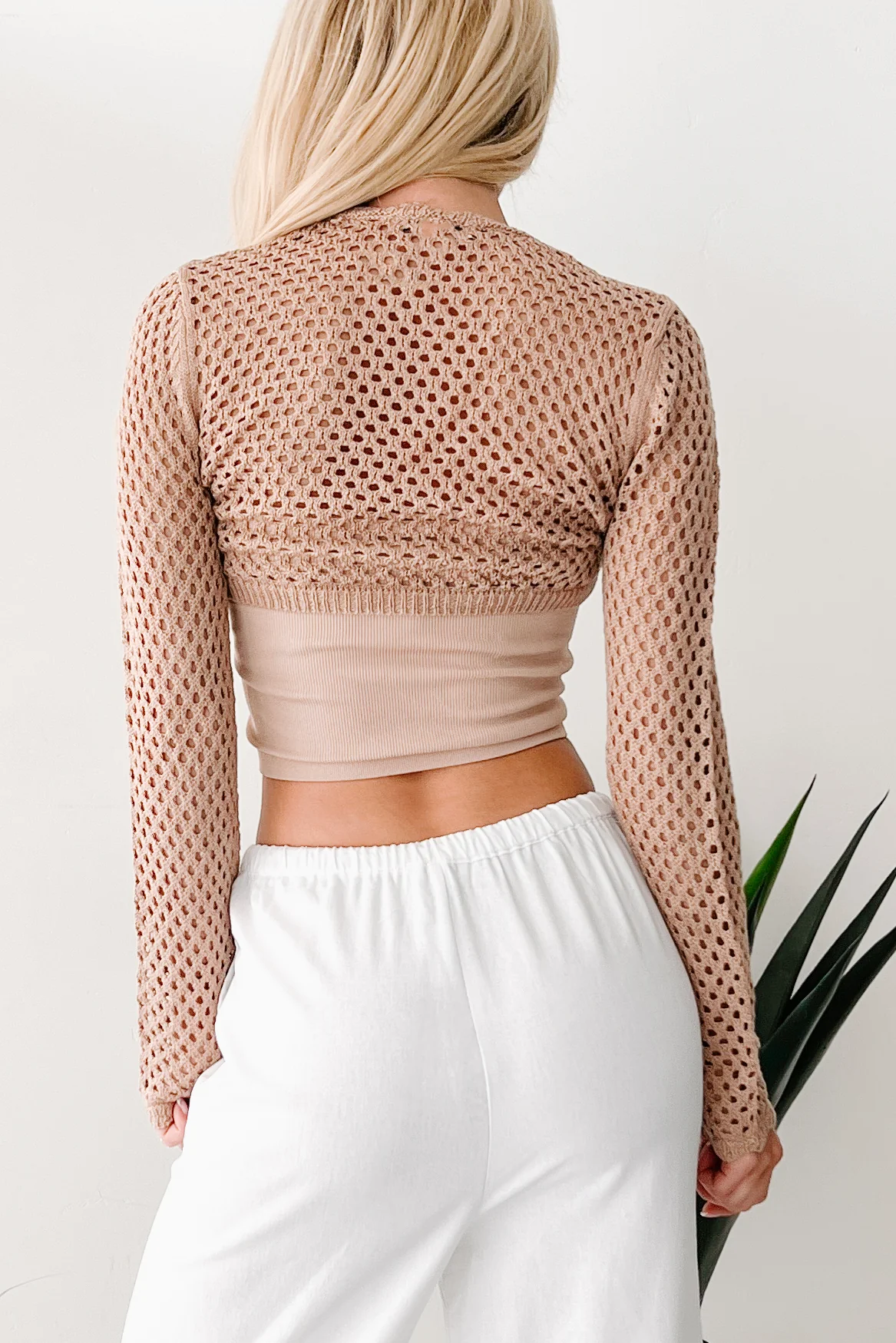 Riding Free Front Tie Crochet Top (Taupe) - Image 4