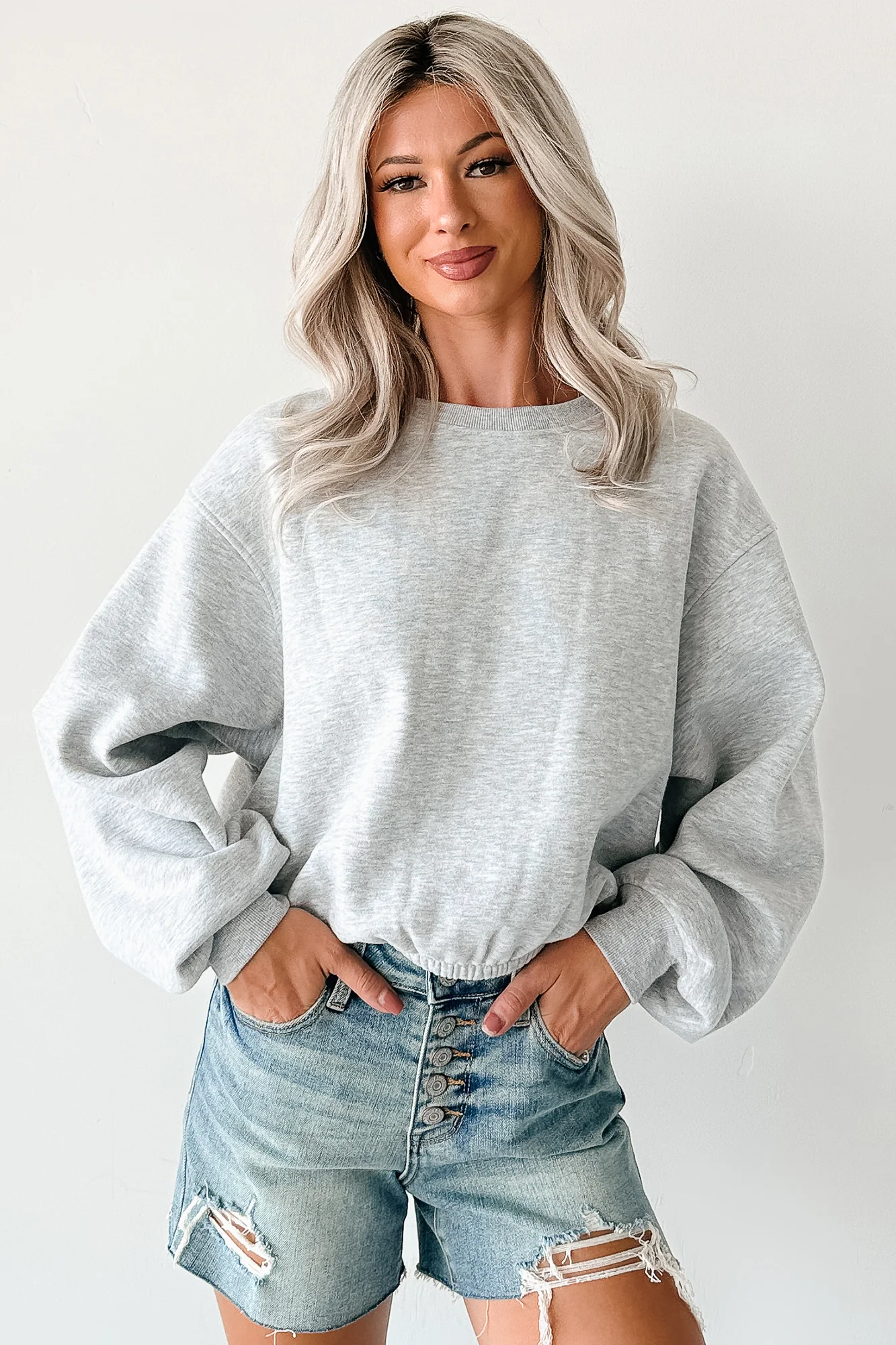Right At Home Elastic Hem Sweatshirt (Heather Gray) - Image 6