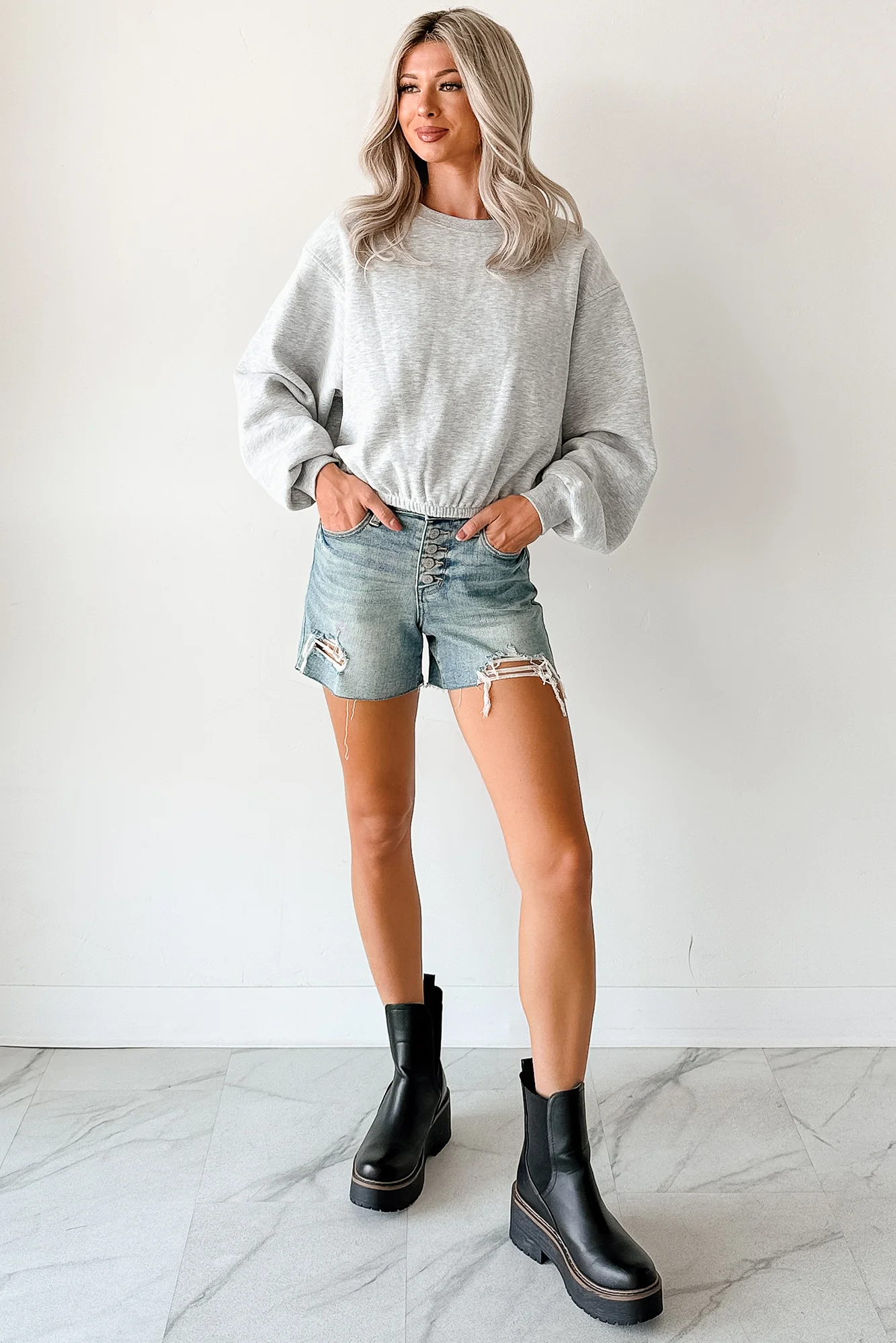 Right At Home Elastic Hem Sweatshirt (Heather Gray) - Image 7