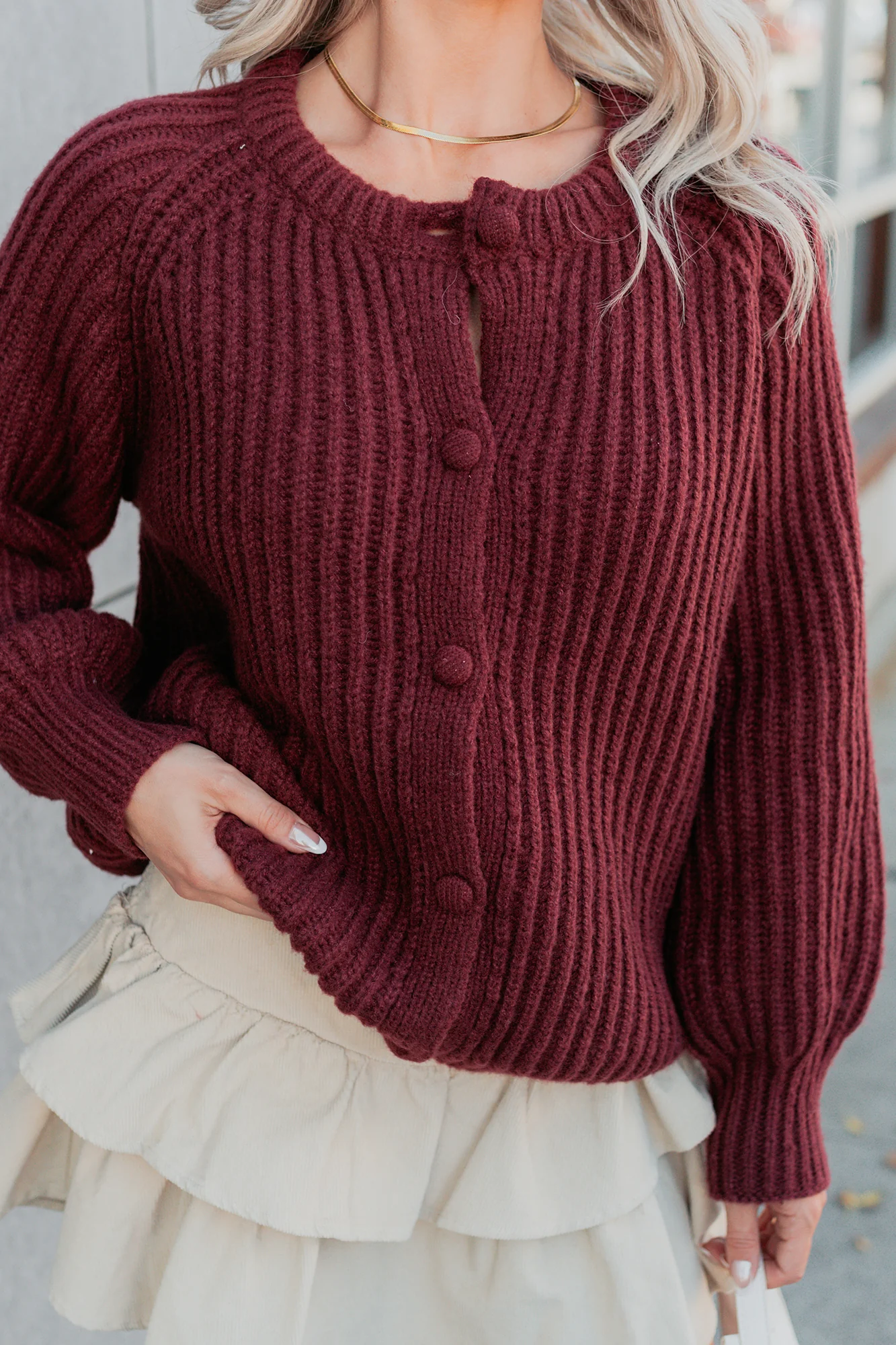 Right Thing Knit Raglan Sleeve Cardigan (Wine) - Image 3