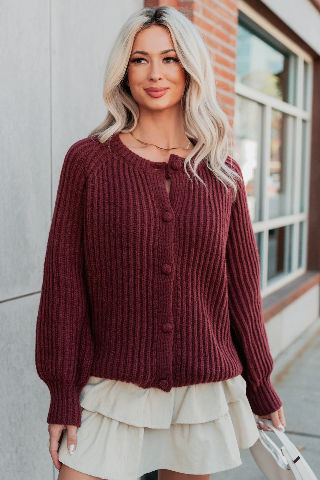 Right Thing Knit Raglan Sleeve Cardigan (Wine) - Image 6