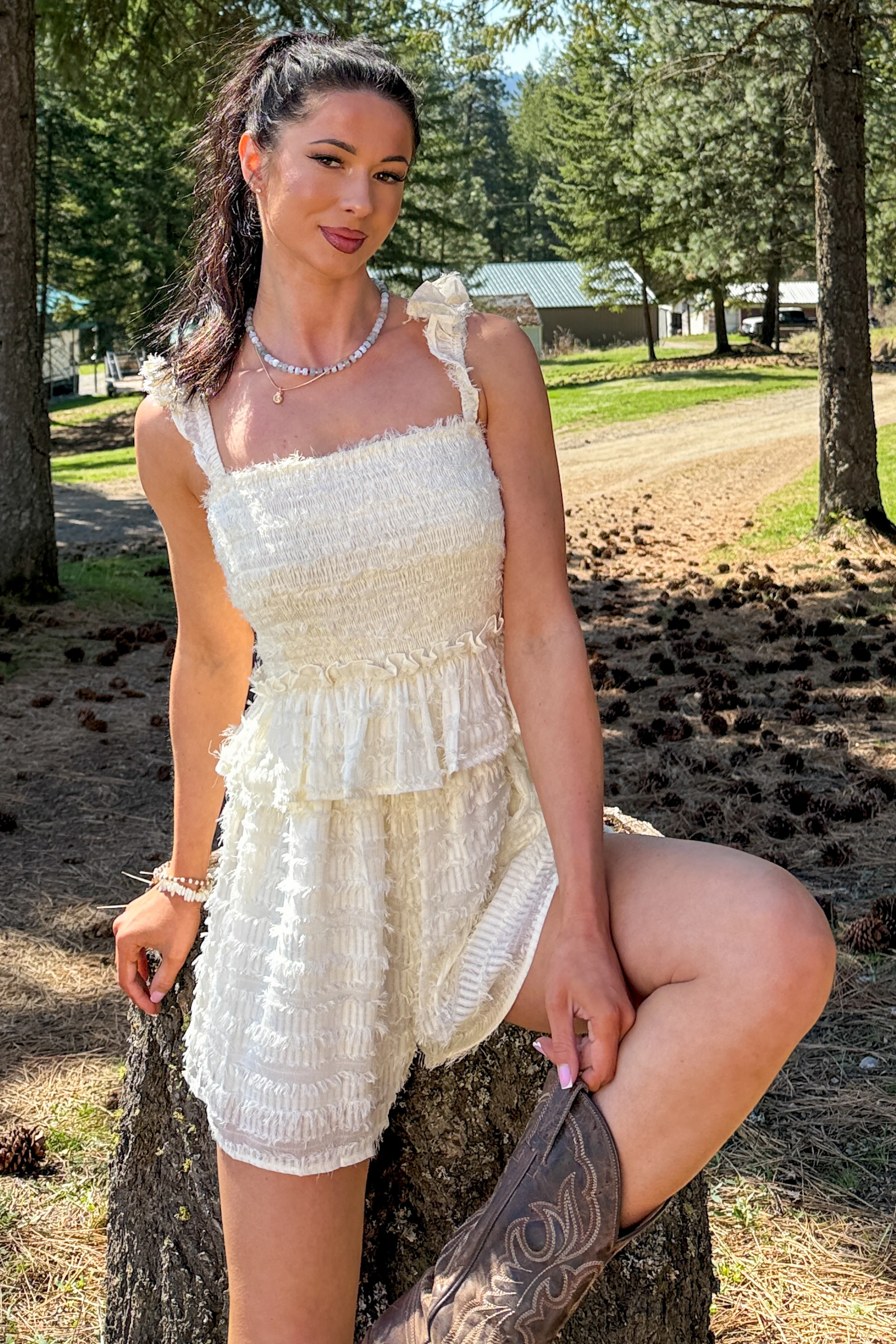 Right Where I Am Tiered Ruffle Romper (White) - Image 4