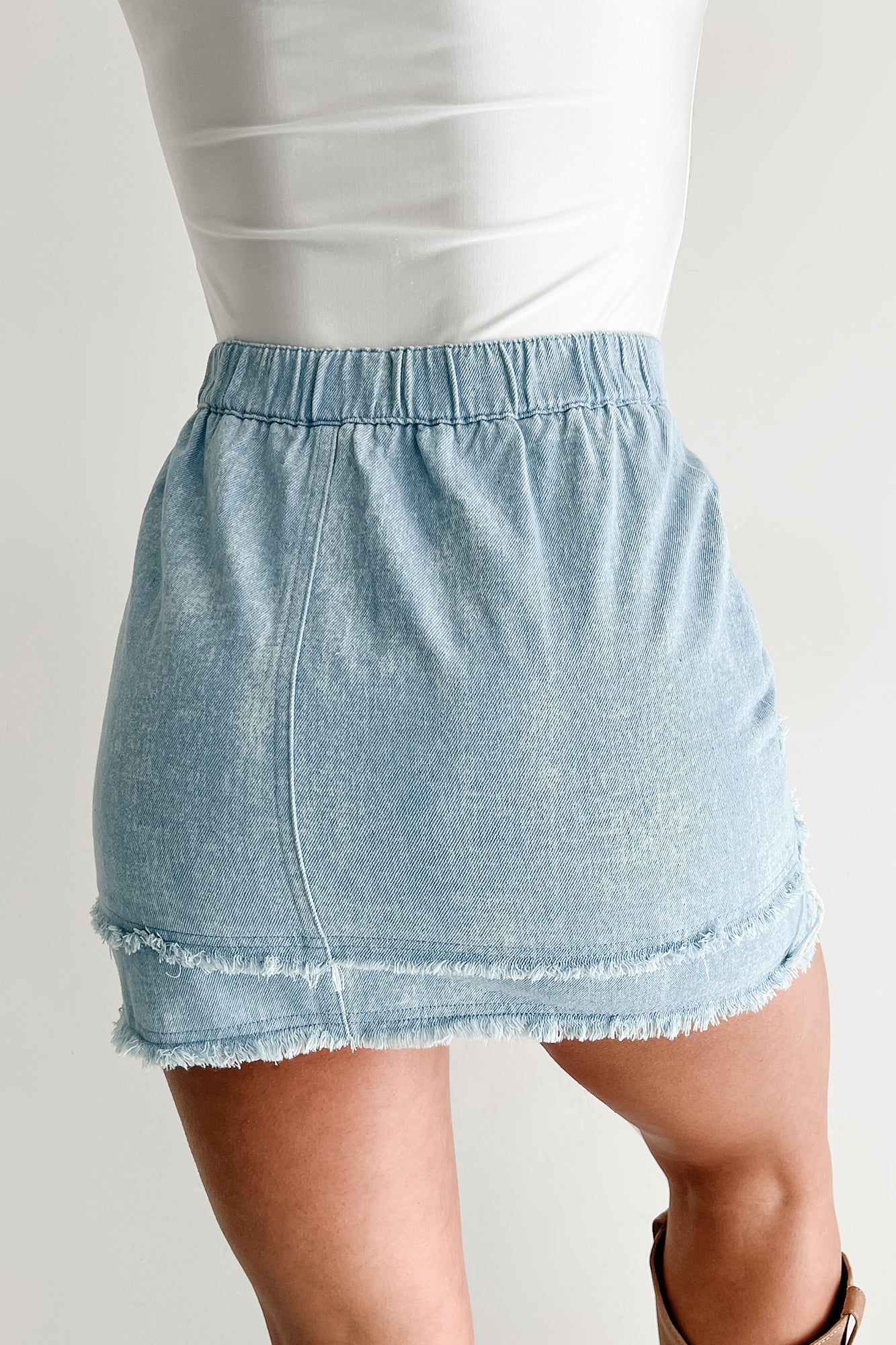 Rise To The Challenge Denim Mini Skirt (Light) - Image 7