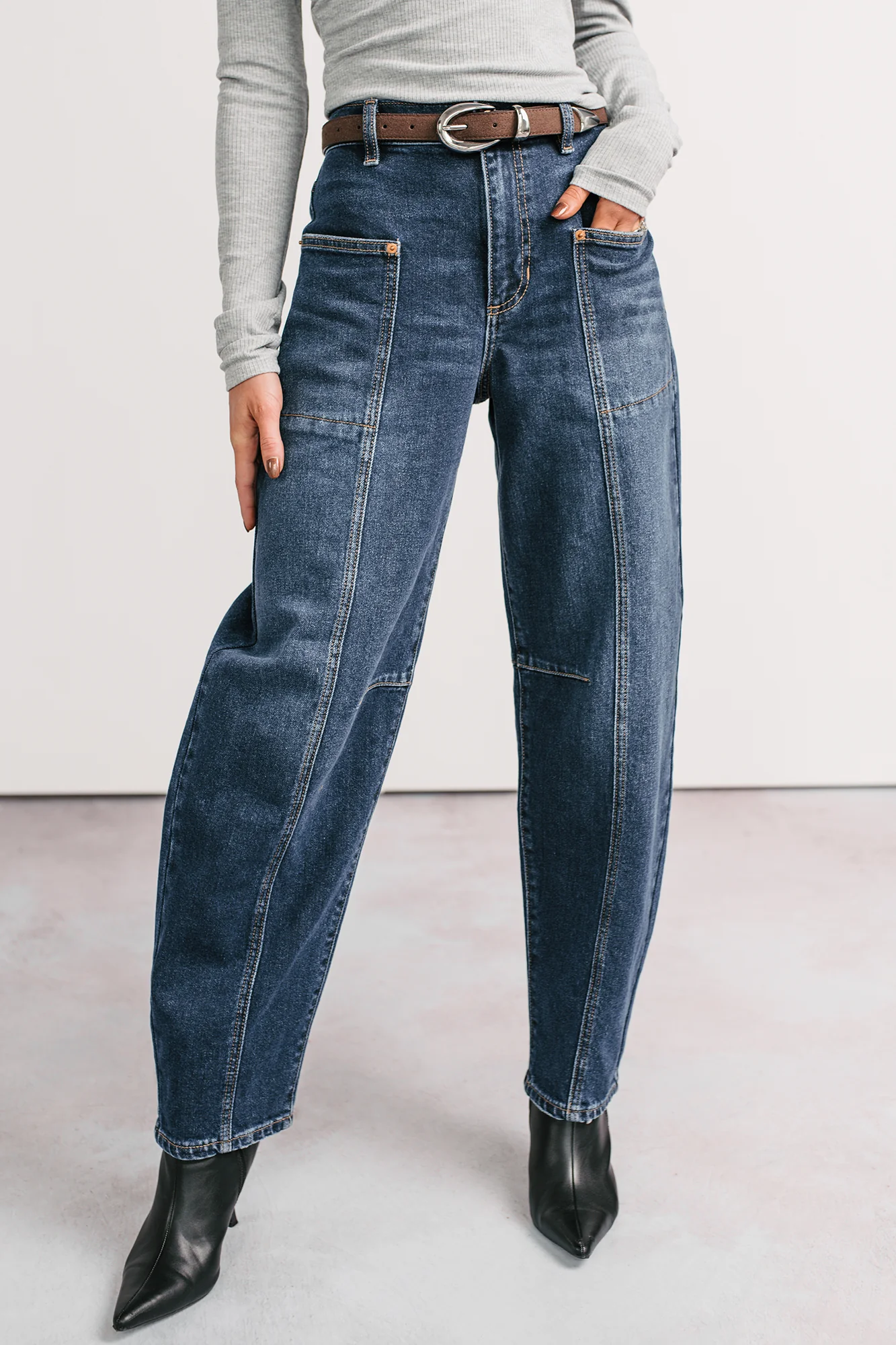 River High Rise Phoenix Textile Barrel Jeans (Dark Wash) - Image 2