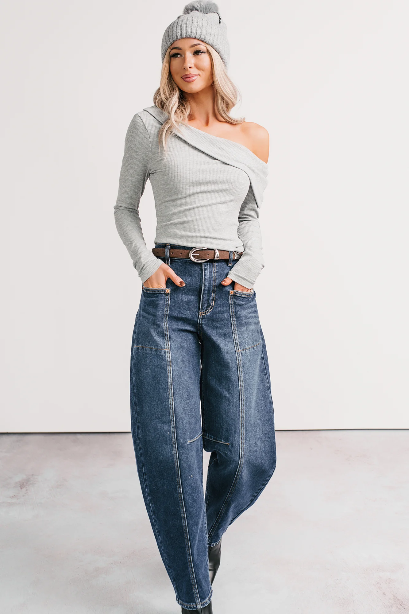 River High Rise Phoenix Textile Barrel Jeans (Dark Wash) - Image 4