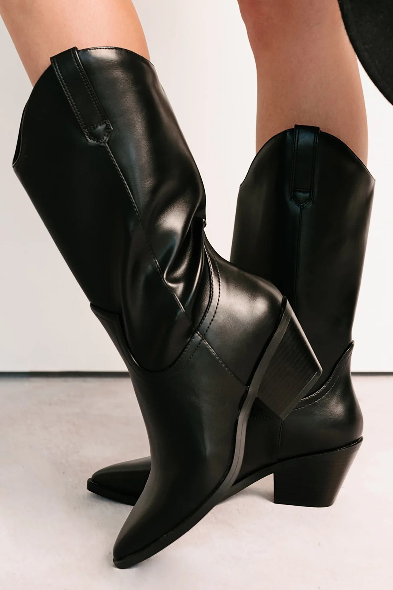 Roads Ahead Modern Mid Calf Western Boots (Black) - Image 4