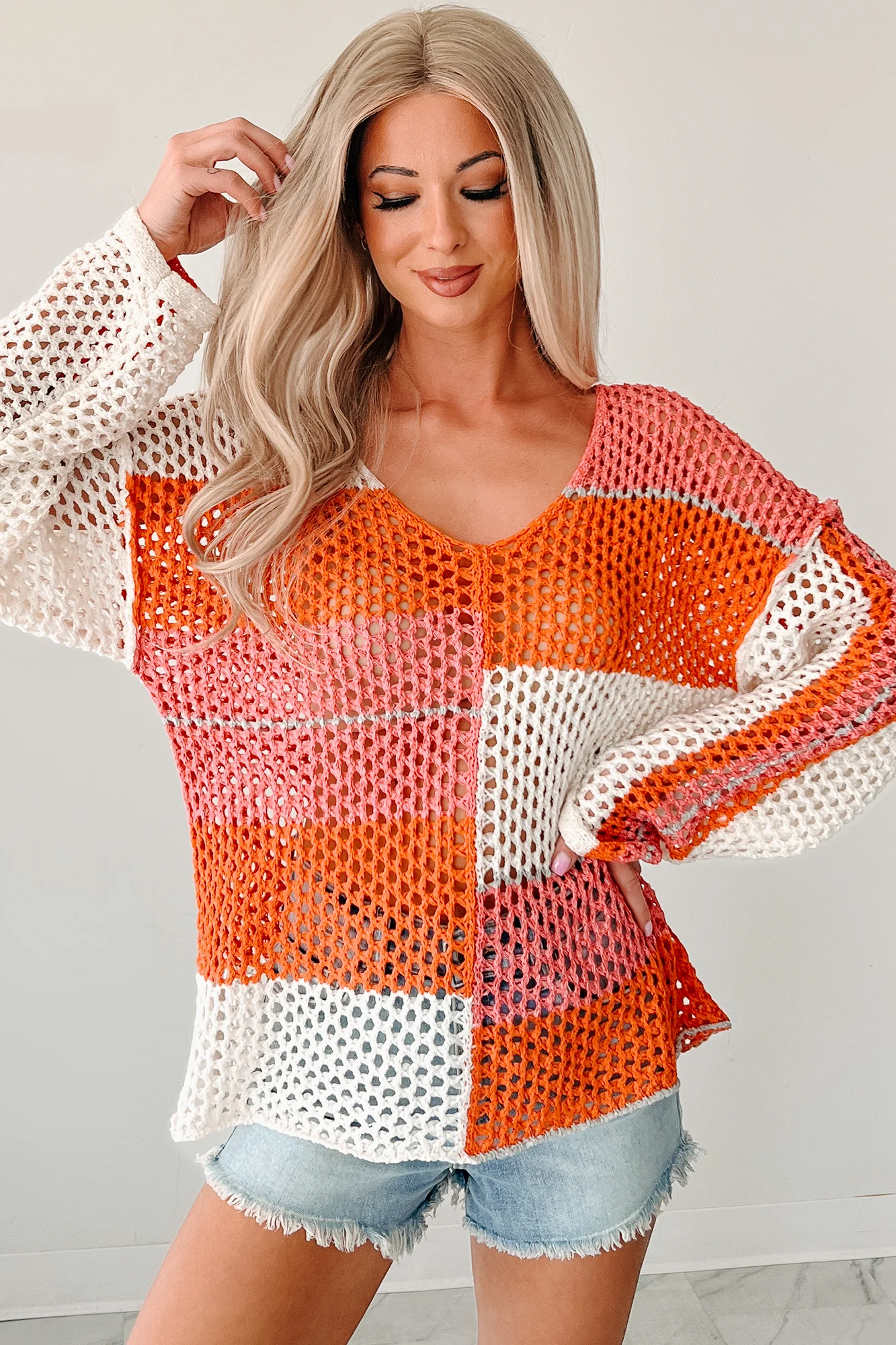 Roam Ready Colorblock Crochet Top (Mango) - Image 3