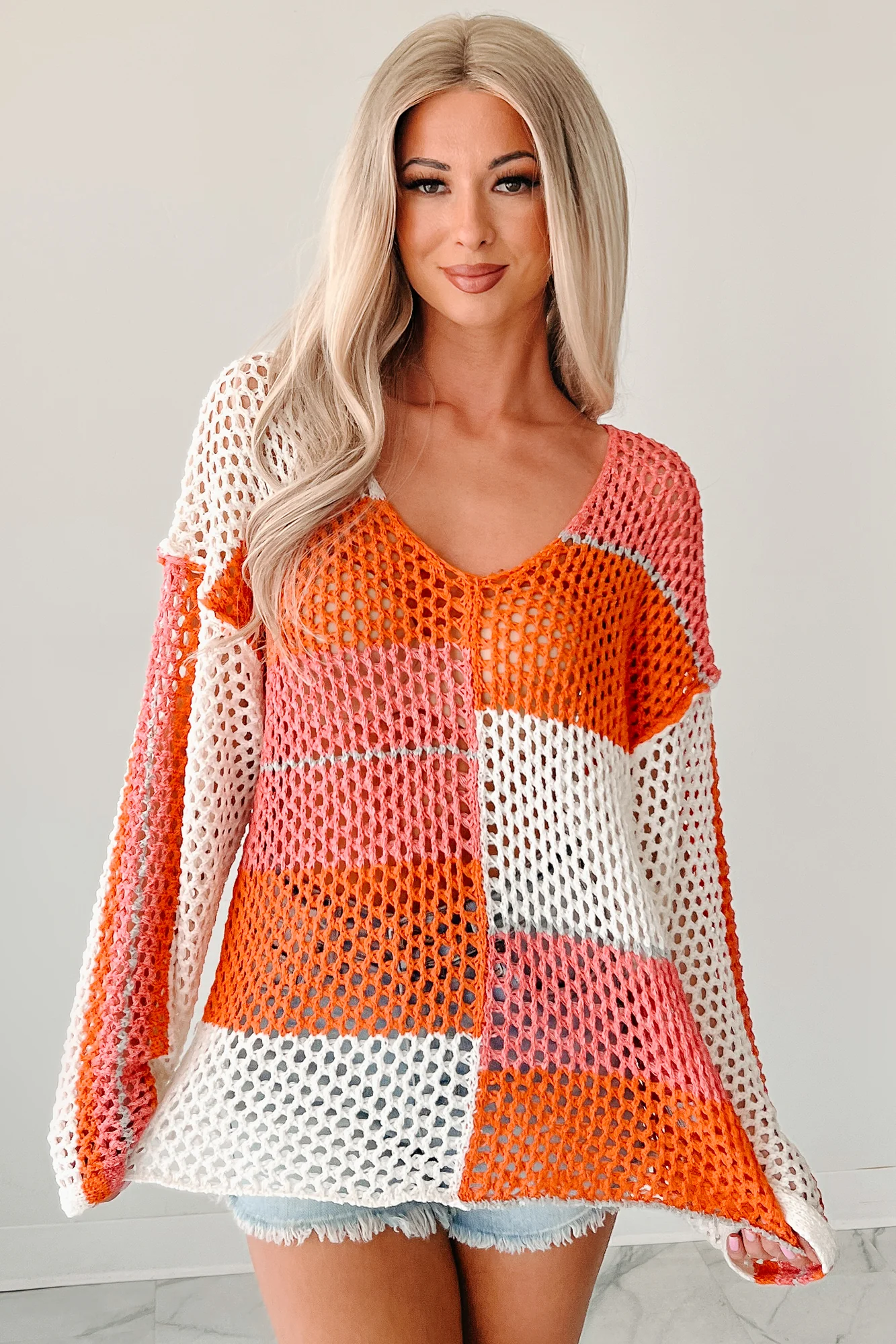 Roam Ready Colorblock Crochet Top (Mango) - Image 5