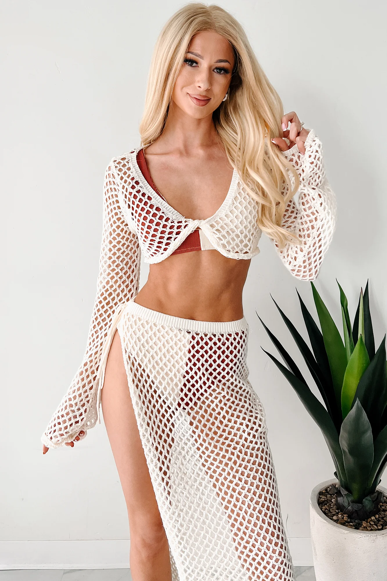 Roaming Free Crochet Crop Top & Skirt Set (Off White) - Image 9