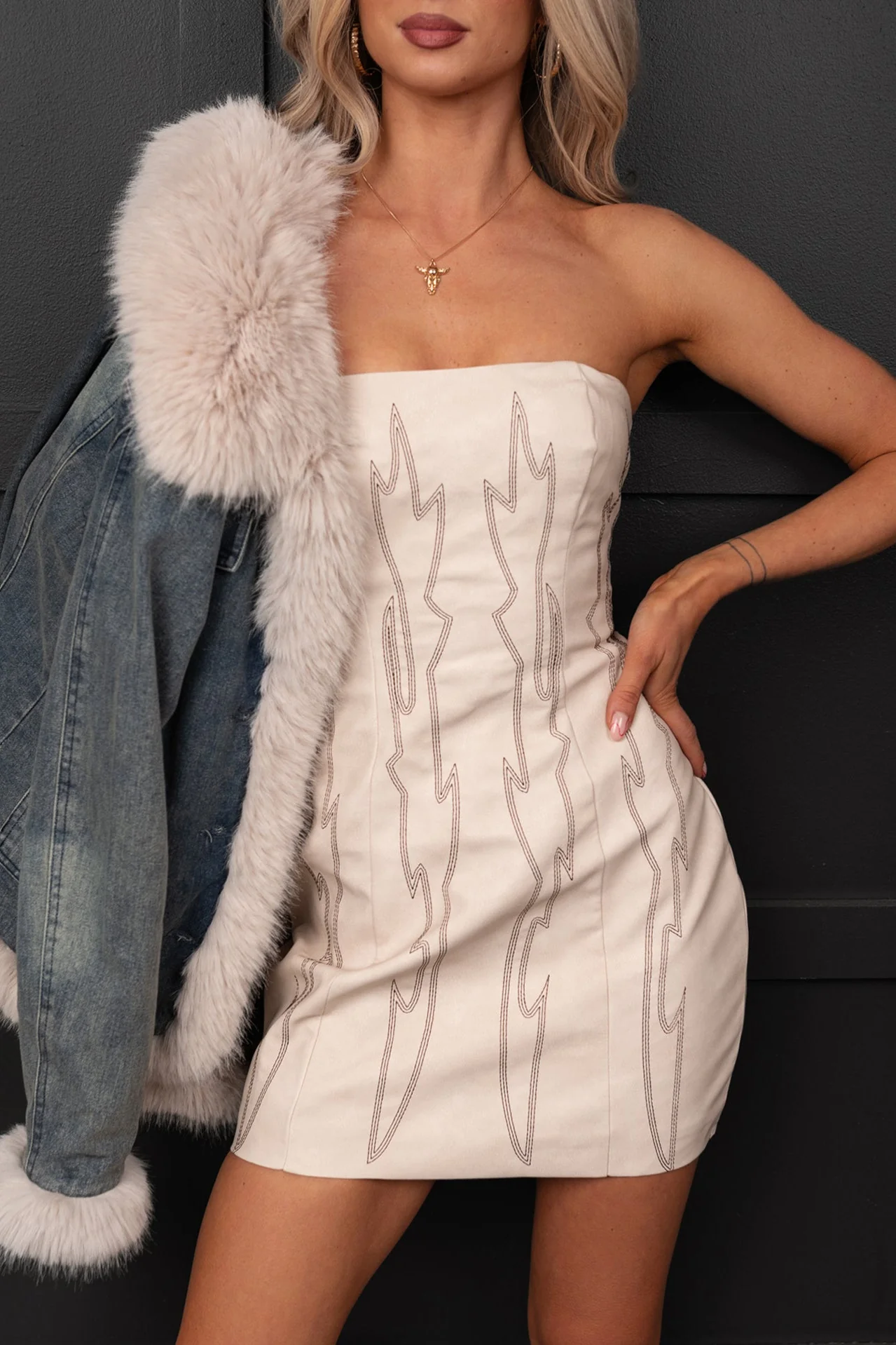 Rodeo Gal Western Embroidered Mini Dress (Cream) - Image 2