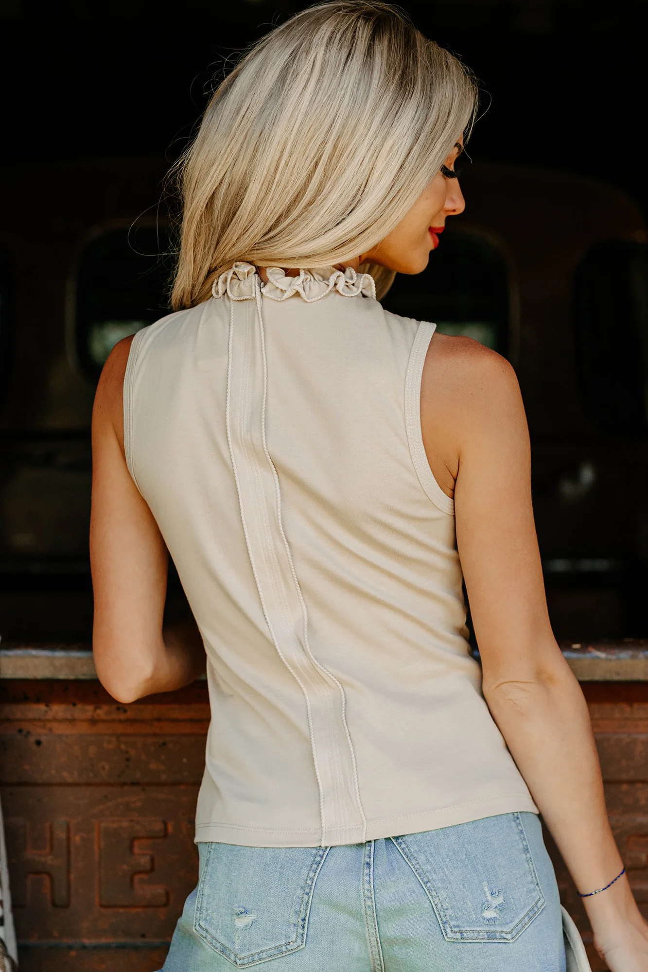 Rodeo Ready Embroidered Ruffle Top (Sand) - Image 5