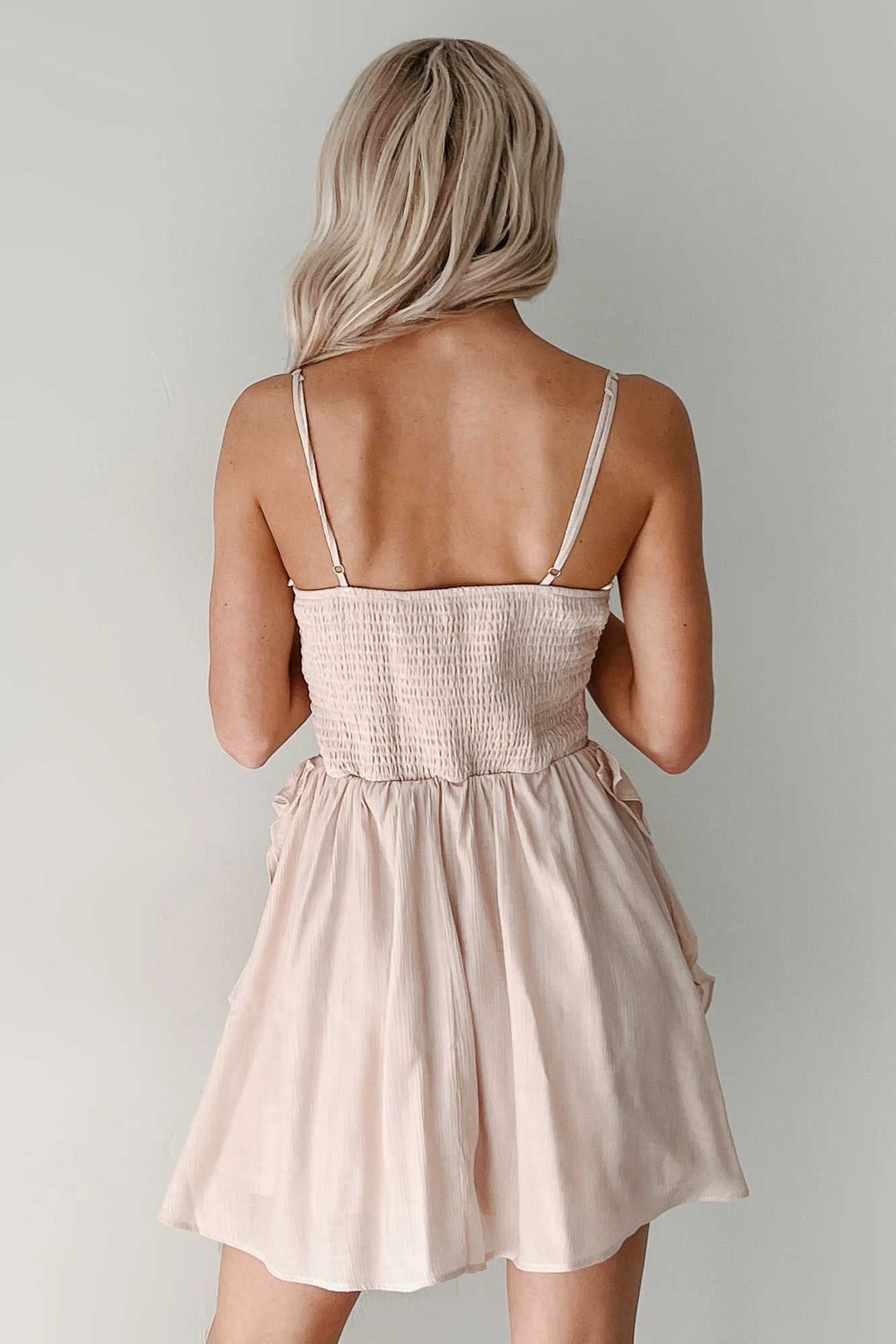 Romantic Edge Sleeveless Ruffle Mini Dress (Sand) - Image 4