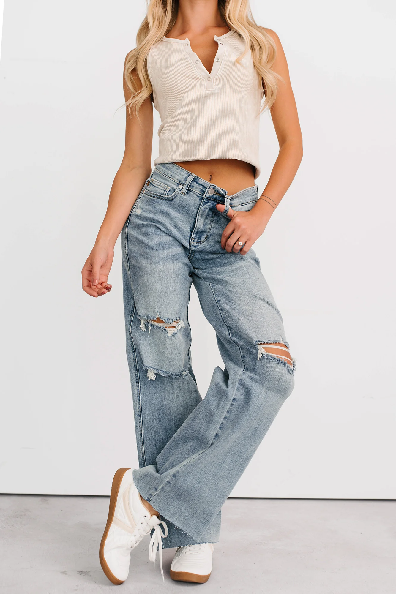 Romero Mid Rise Ripped Judy Blue Wide Leg Jeans (Light) - Image 12