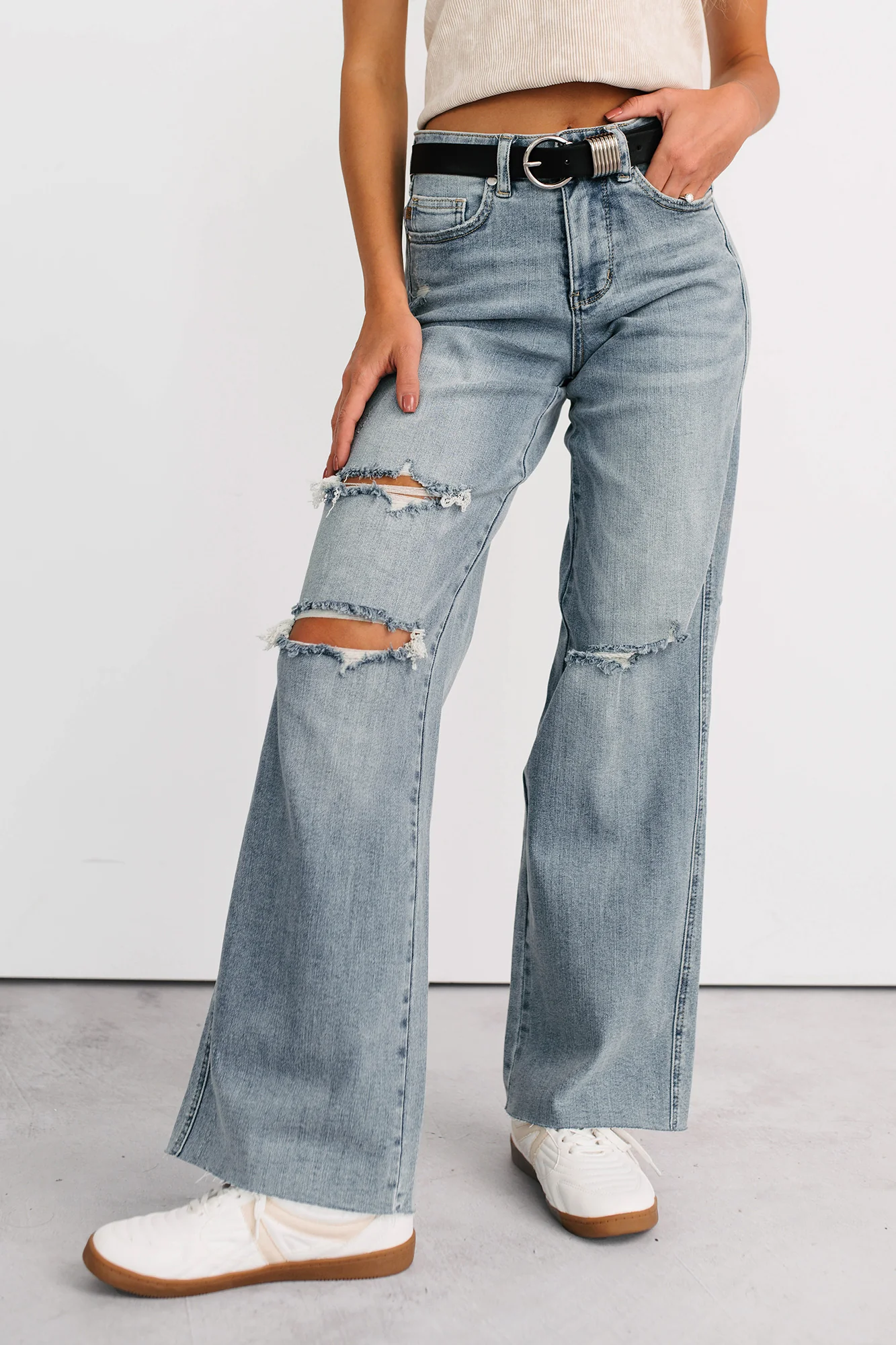 Romero Mid Rise Ripped Judy Blue Wide Leg Jeans (Light) - Image 14
