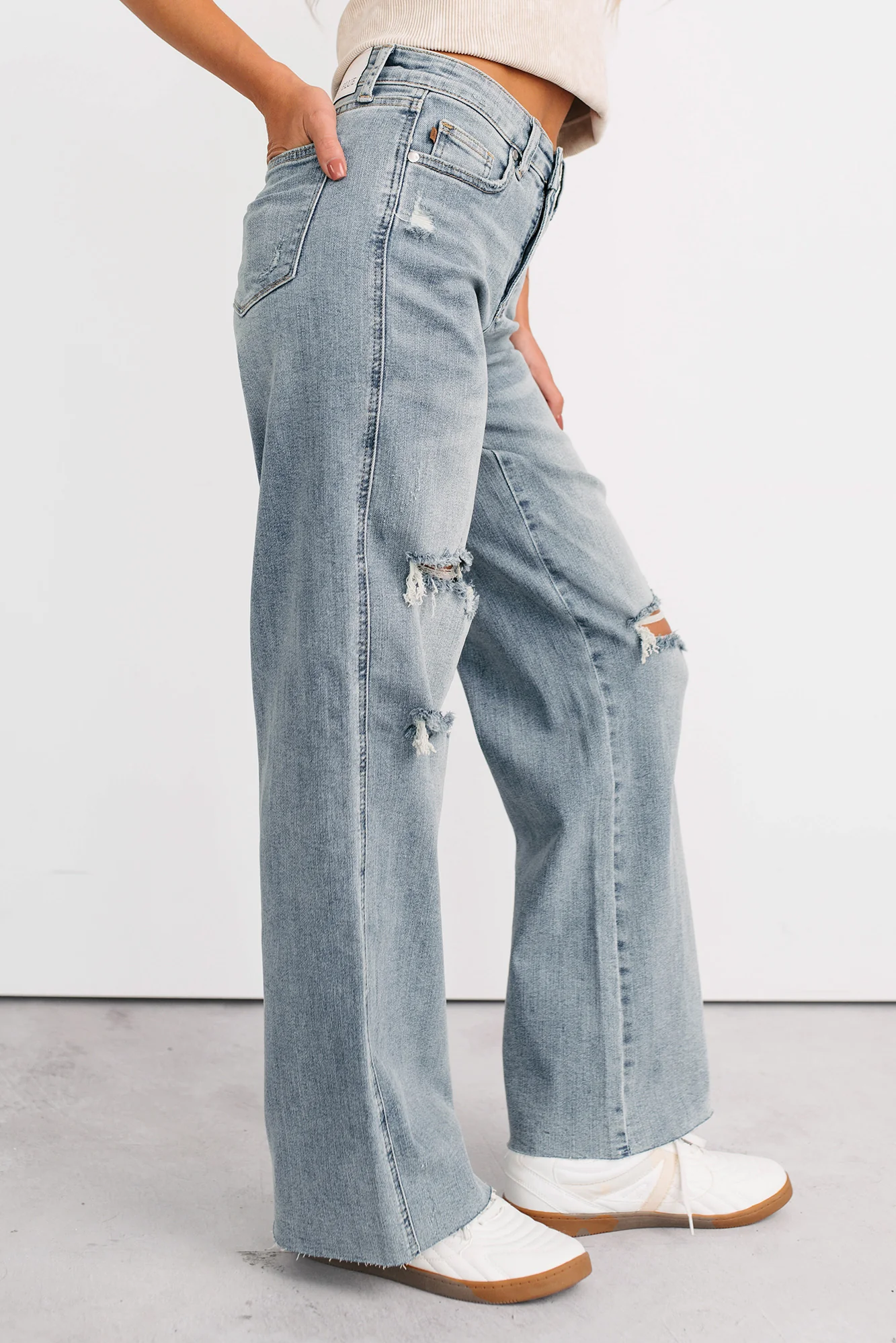 Romero Mid Rise Ripped Judy Blue Wide Leg Jeans (Light) - Image 18