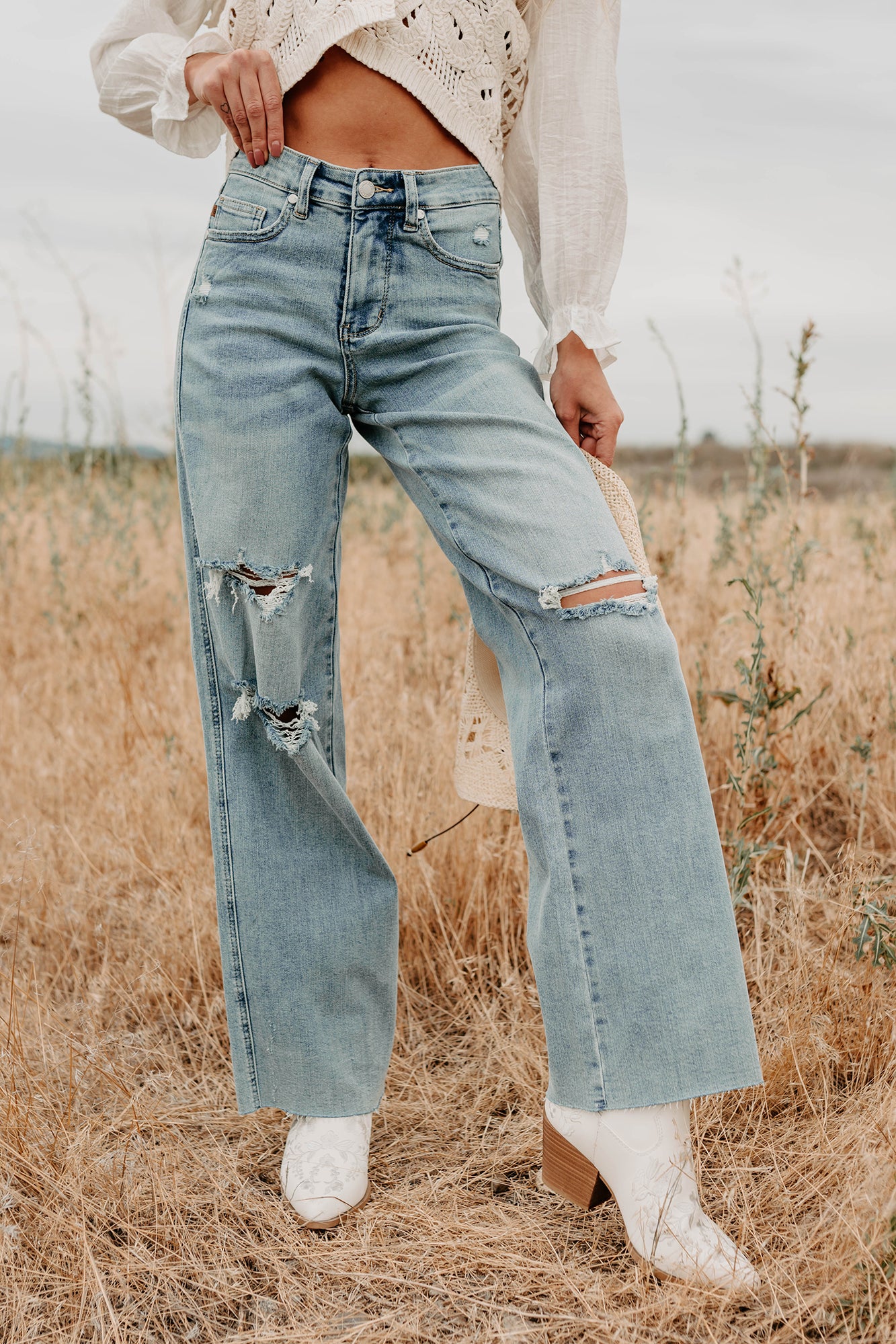 Romero Mid Rise Ripped Judy Blue Wide Leg Jeans (Light) - Image 5