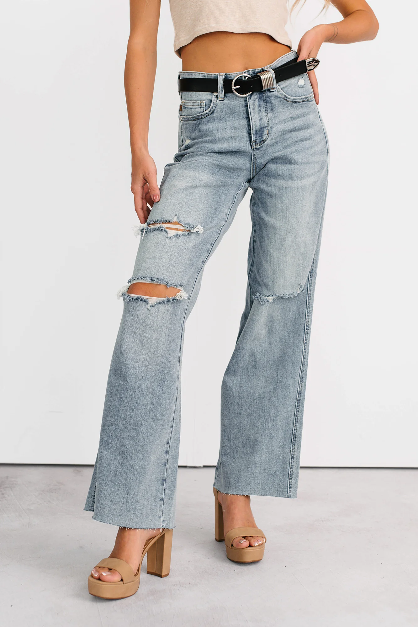 Romero Mid Rise Ripped Judy Blue Wide Leg Jeans (Light) - Image 8