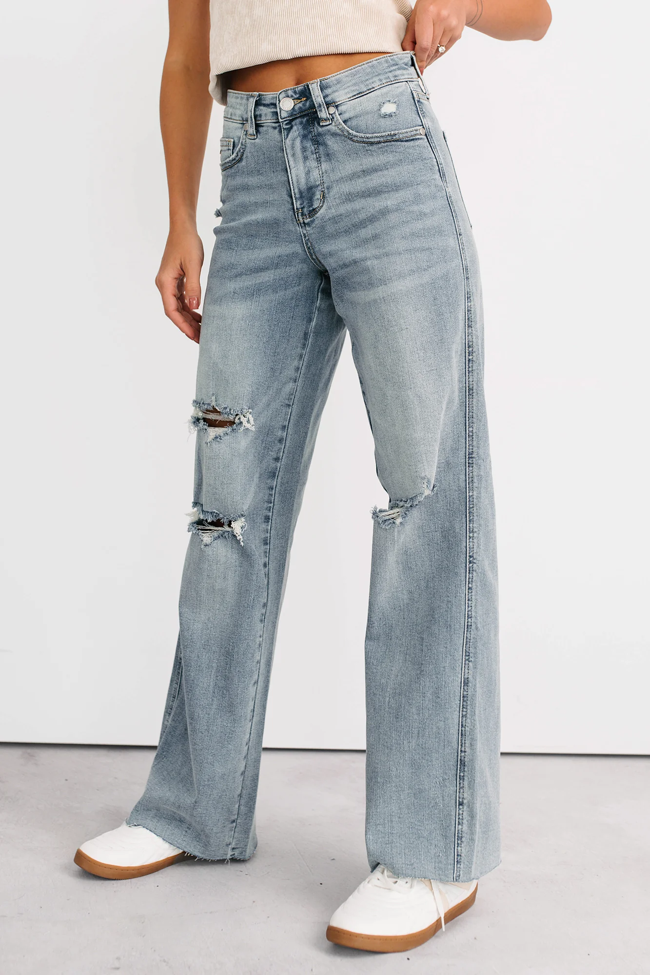 Romero Mid Rise Ripped Judy Blue Wide Leg Jeans (Light) - Image 9