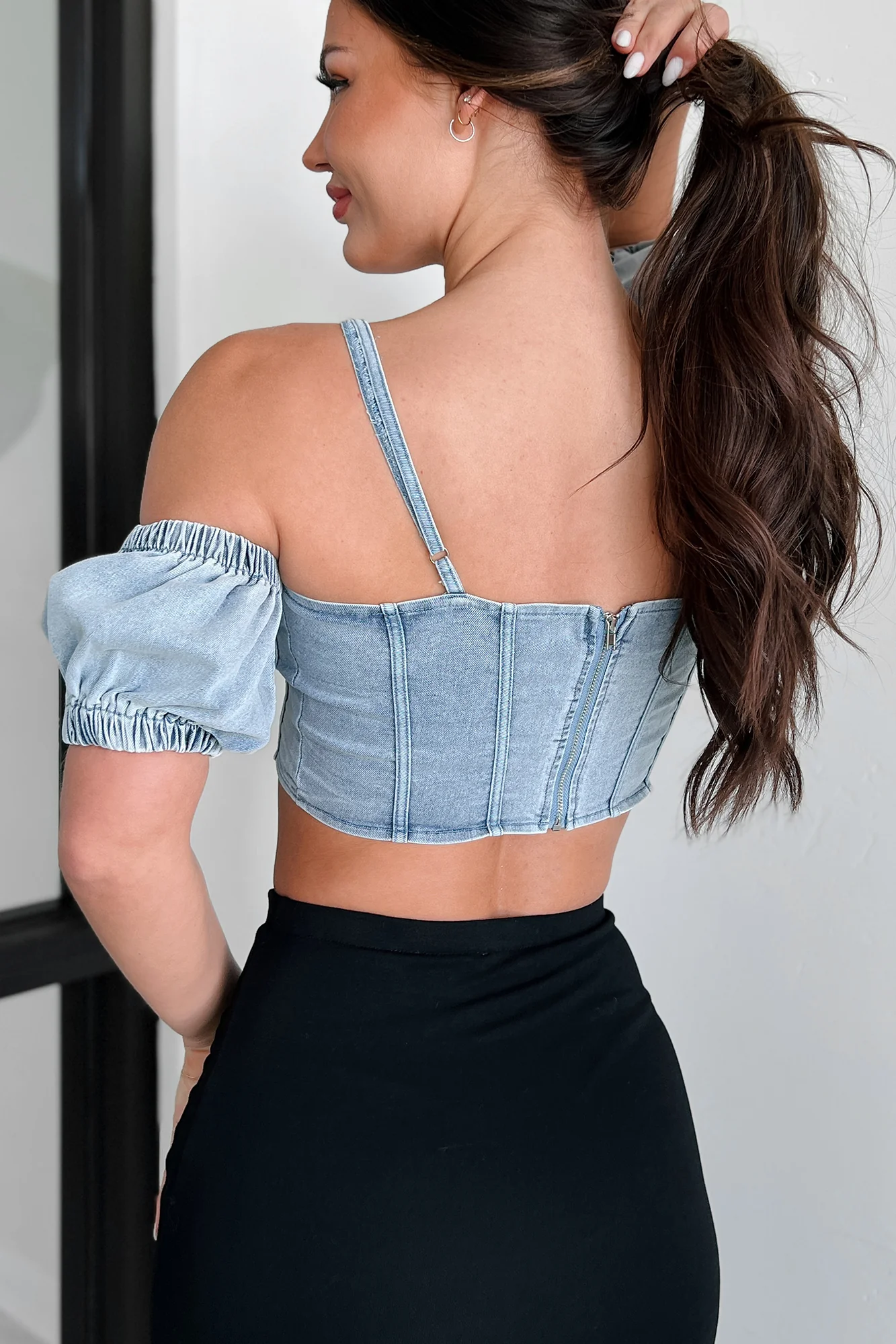 Rookie Move Lace-Up Denim Crop Top (Light Denim) - Image 3