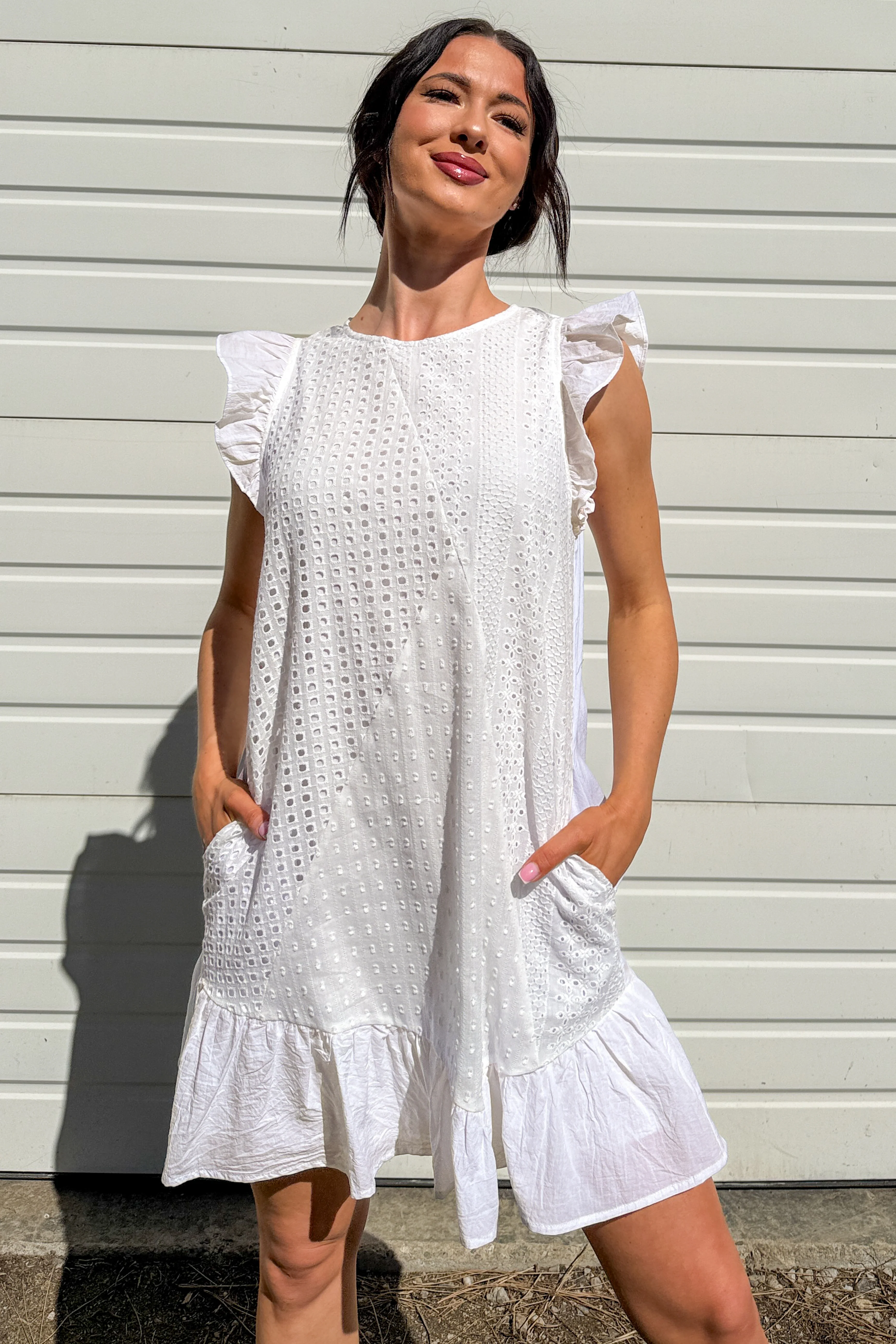 Rooted In Love Eyelet Swiss Dot Cotton Mini Dress (White) - Image 2