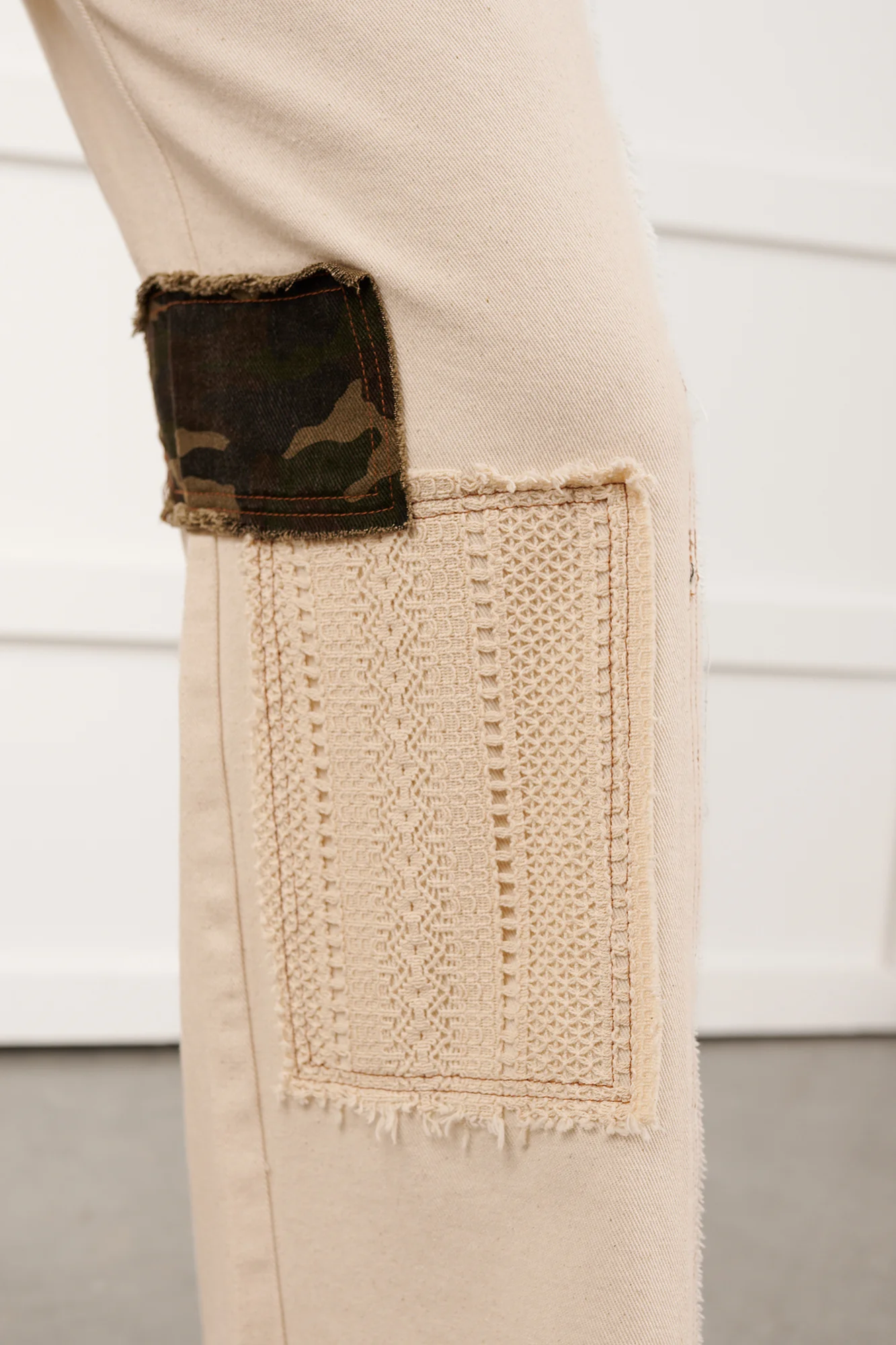 Rosales Wide Leg Camo Denim Pants (Ivory) - Image 10