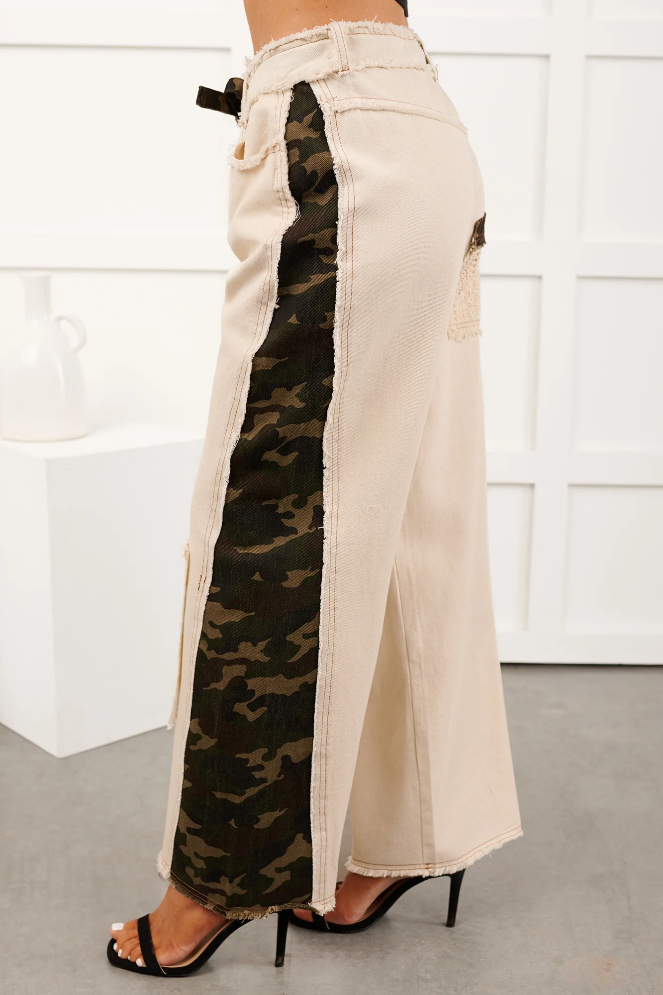 Rosales Wide Leg Camo Denim Pants (Ivory) - Image 8