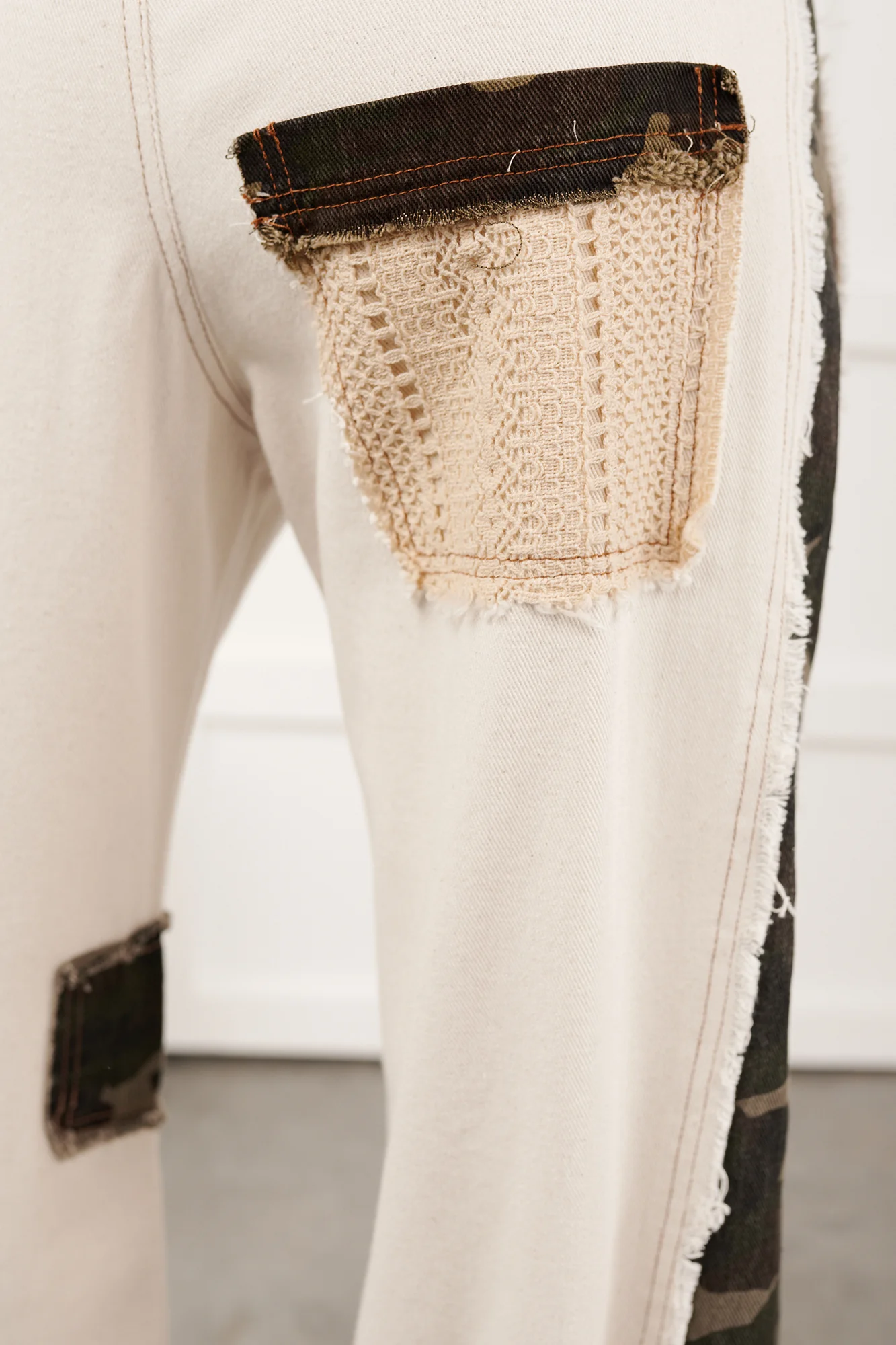 Rosales Wide Leg Camo Denim Pants (Ivory) - Image 9