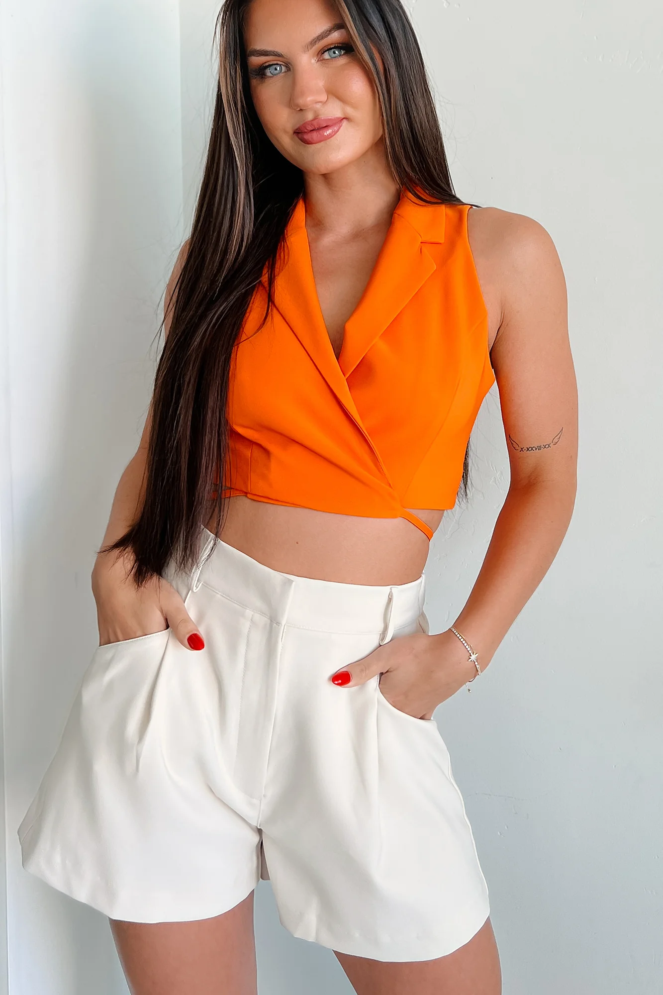 Rosalind Wrap Tie Crop Vest (Orange) - Image 7