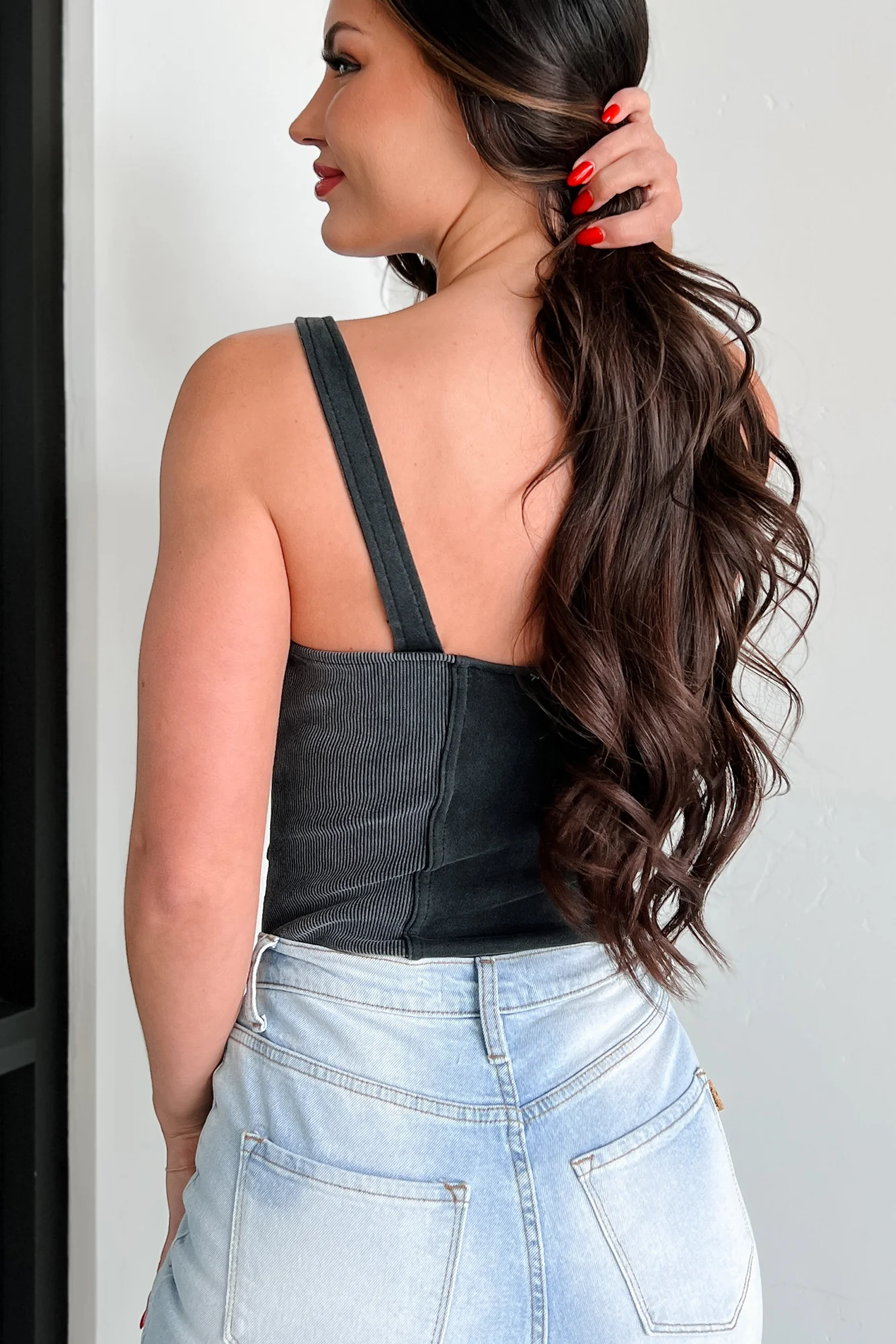 Rough Around The Edges Raw Edge Tank Bodysuit (Black) - Image 3