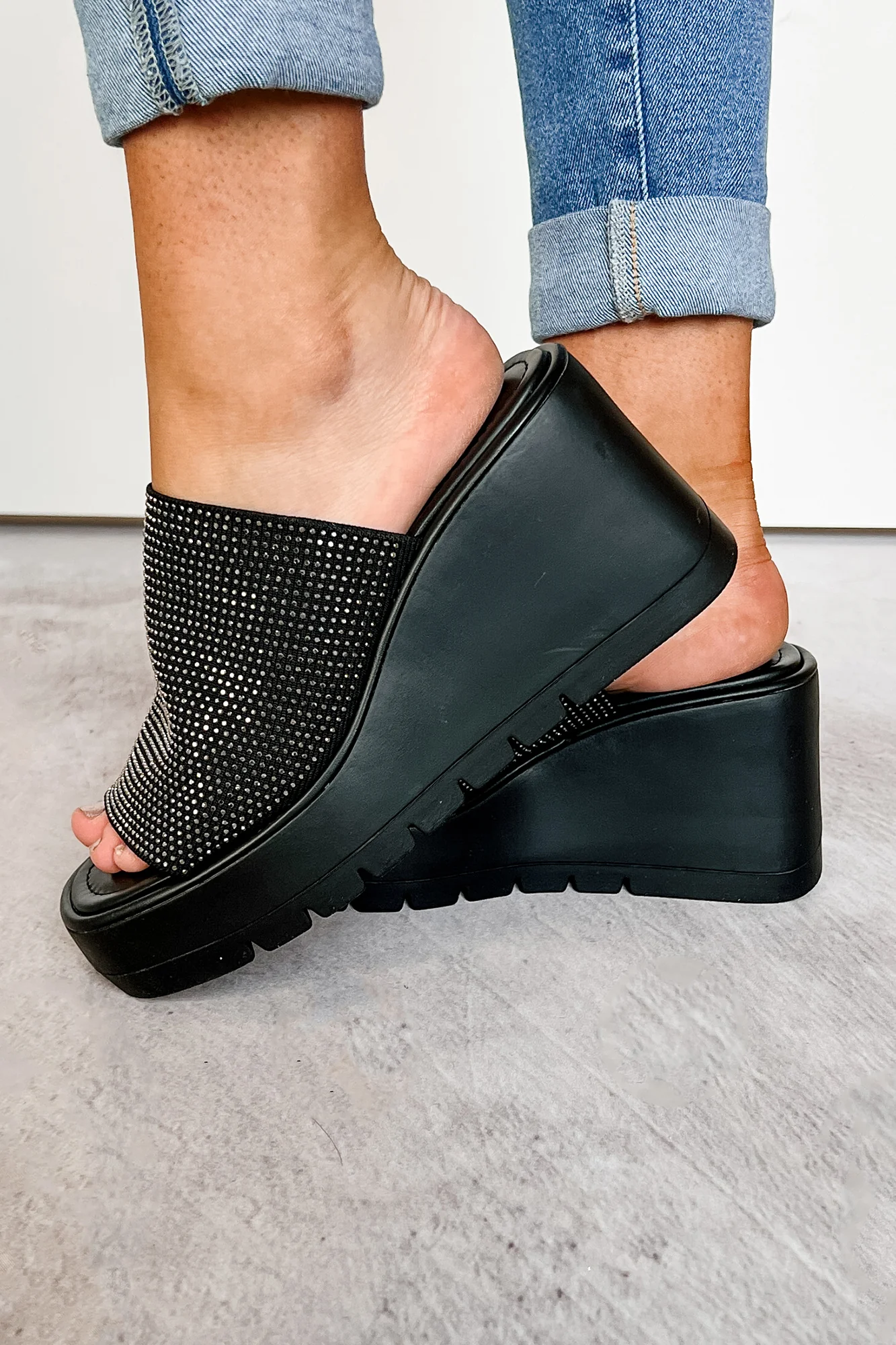 Roxy Rhinestone Strap Platform Wedge Sandal (Black) - Image 3