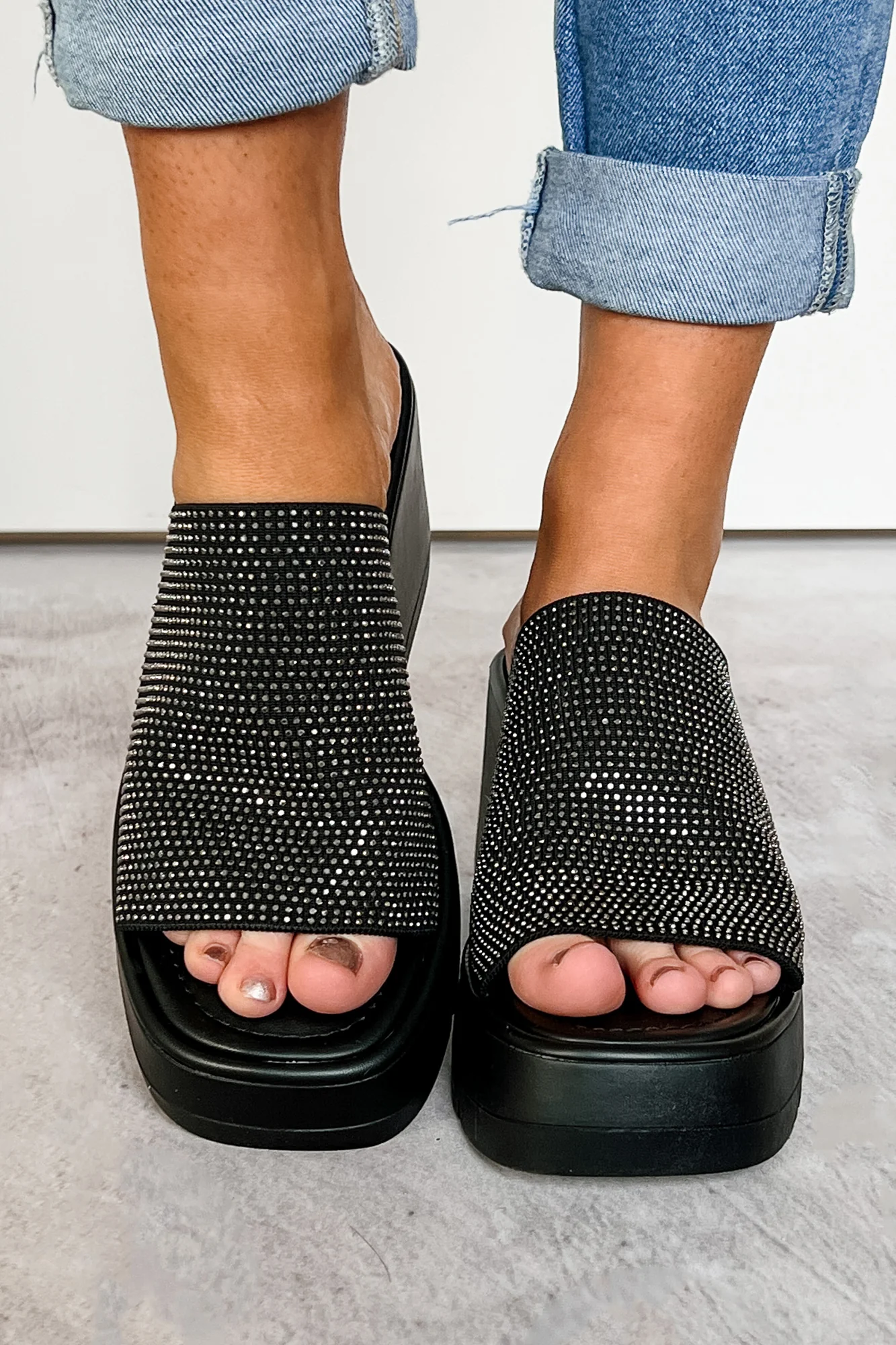 Roxy Rhinestone Strap Platform Wedge Sandal (Black) - Image 5