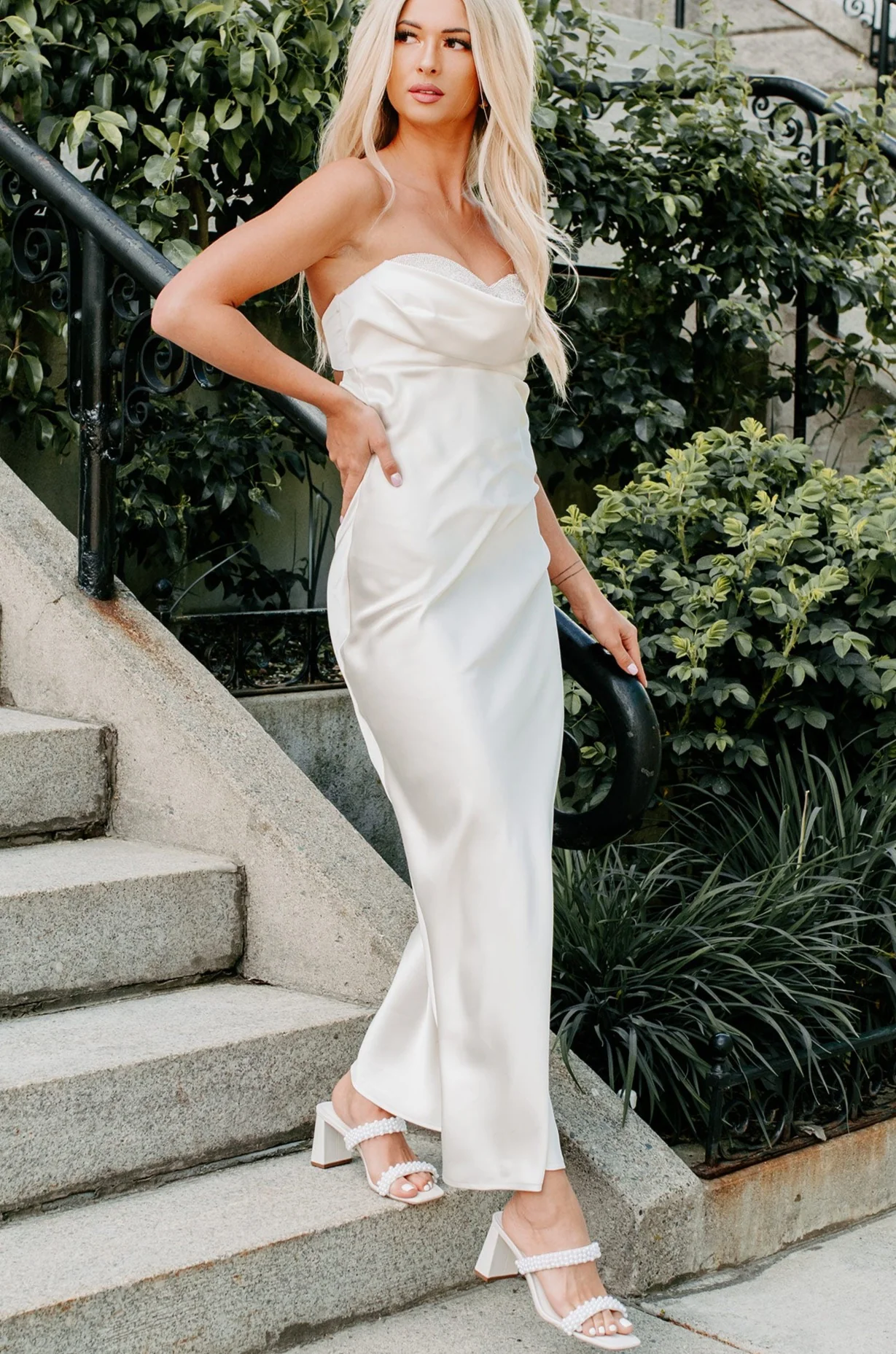 Royal Entrance Satin Maxi Dress With Rhinestone Detail (Ivory) - Image 7