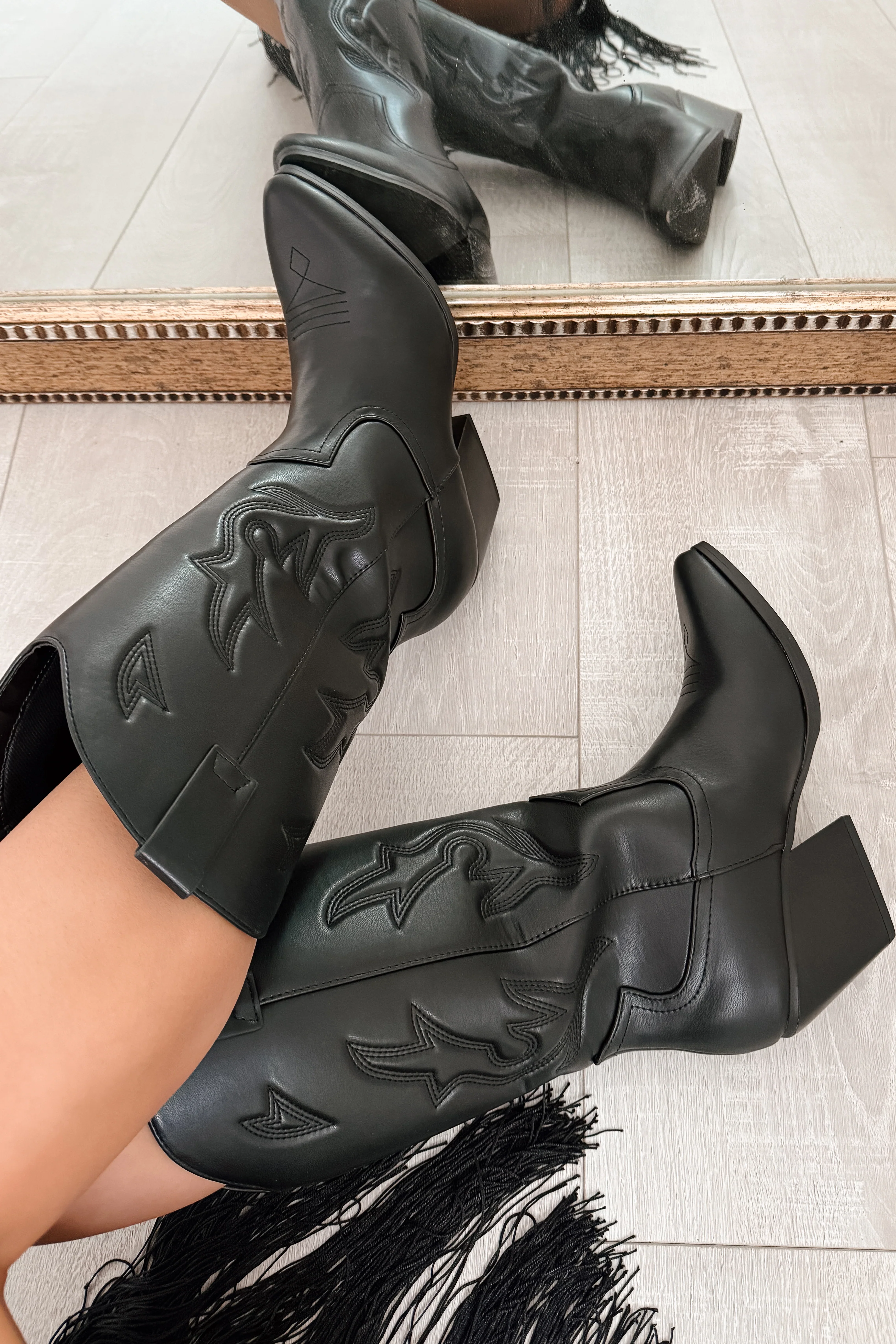 Ruffles & Rodeo Embroidered Cowboy Boots (Black) - Image 3