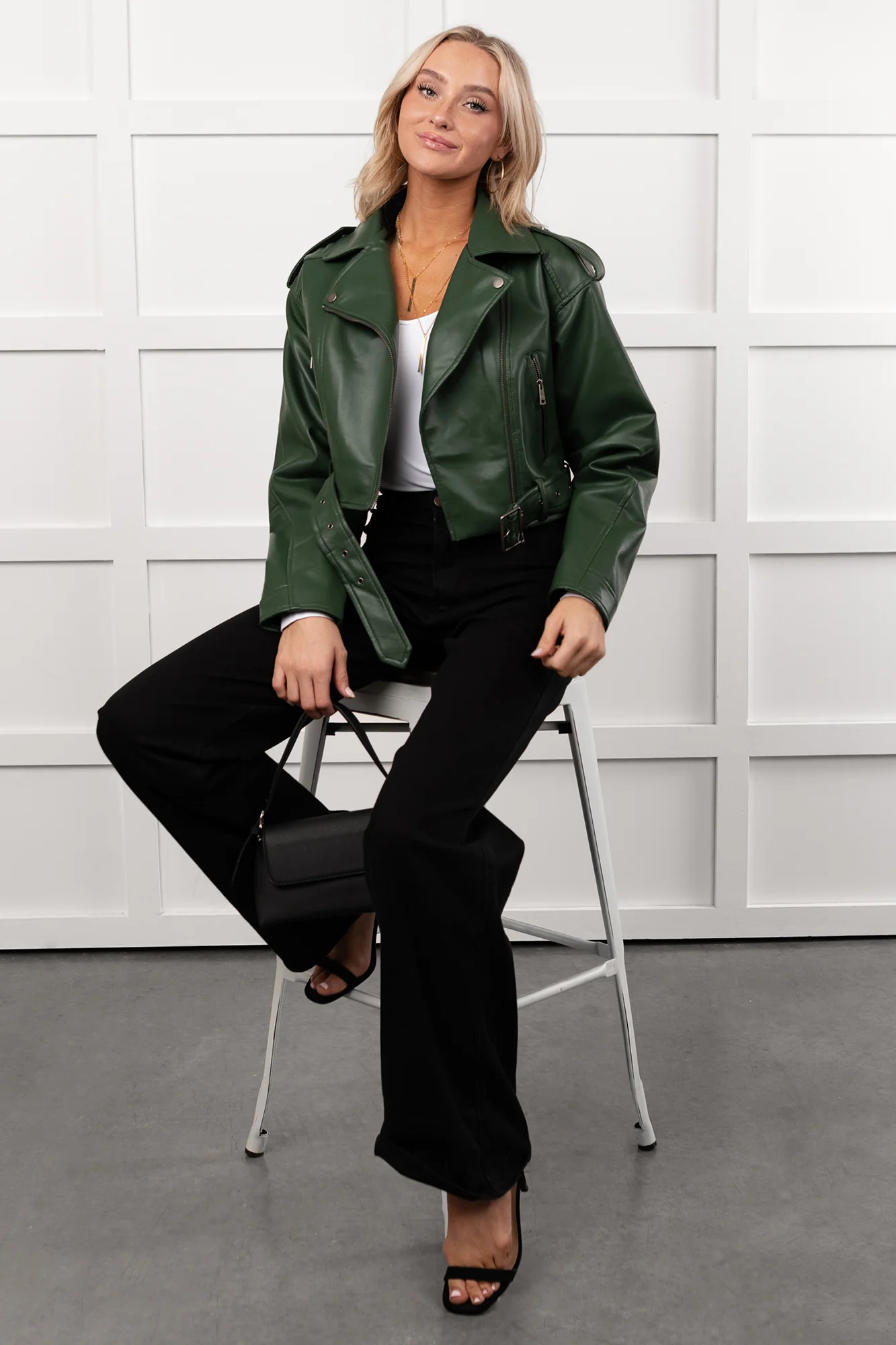 Rule Maker Faux Leather Cropped Jacket (Hunter Green) - Image 3