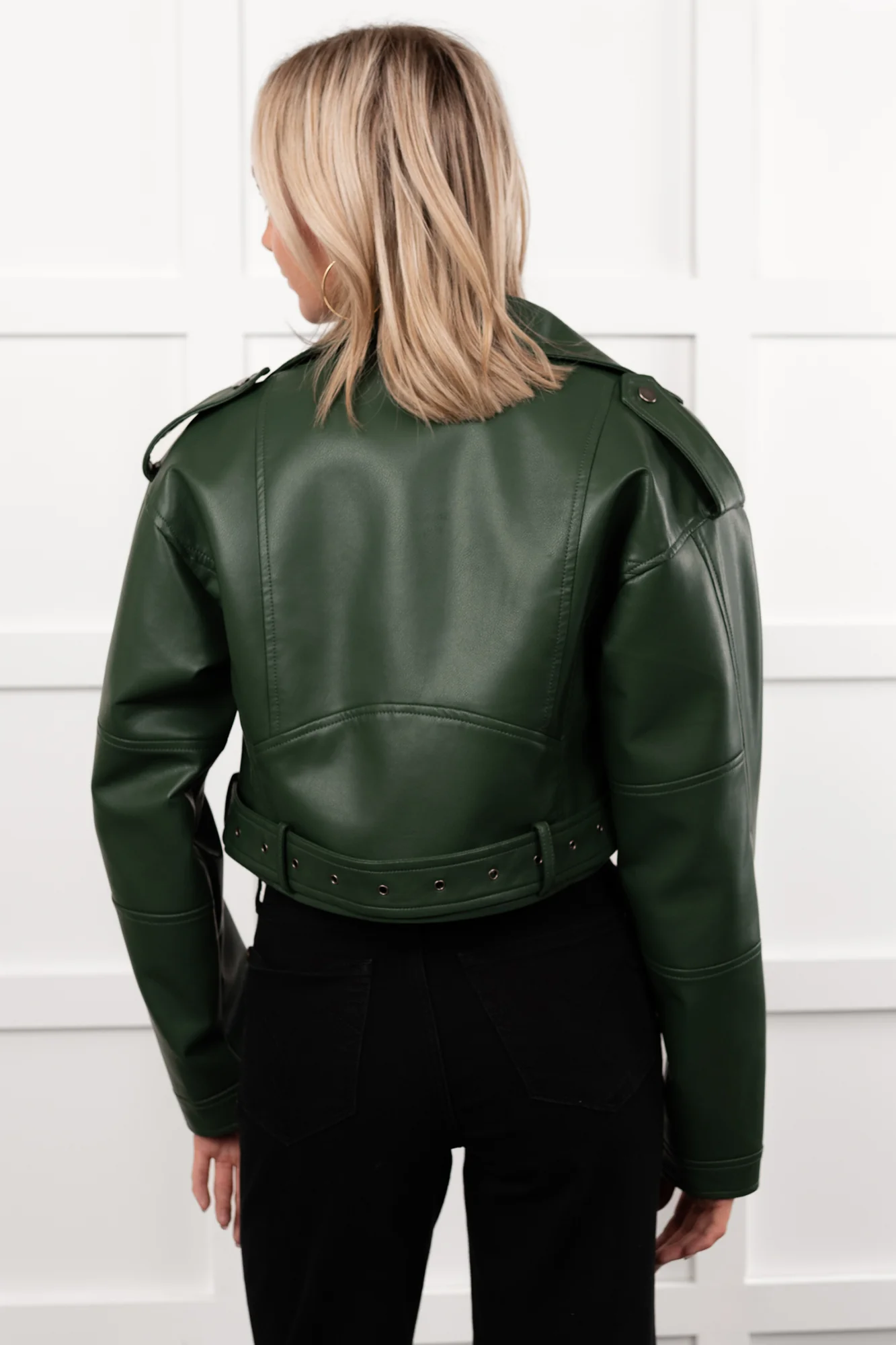 Rule Maker Faux Leather Cropped Jacket (Hunter Green) - Image 4
