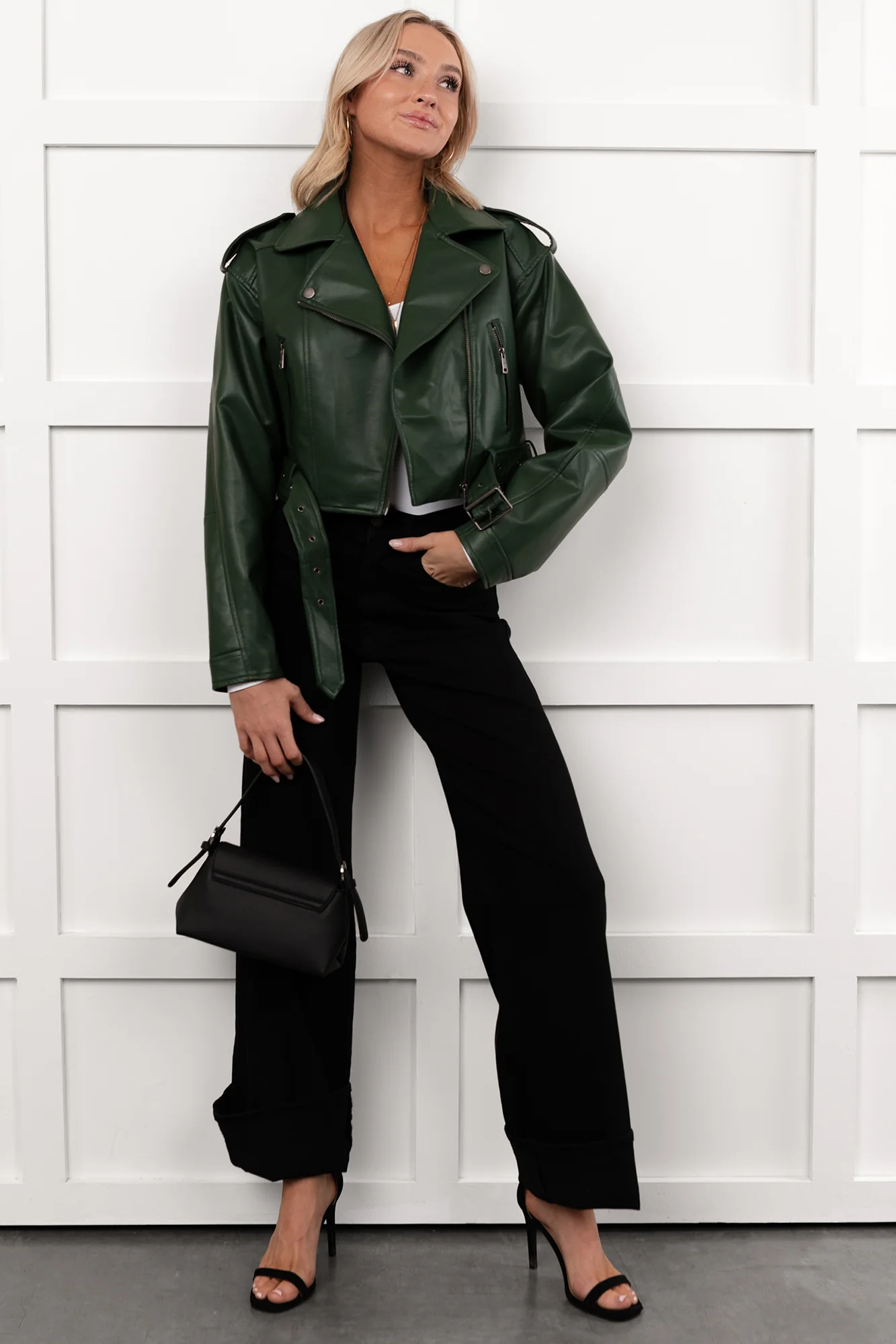 Rule Maker Faux Leather Cropped Jacket (Hunter Green) - Image 7