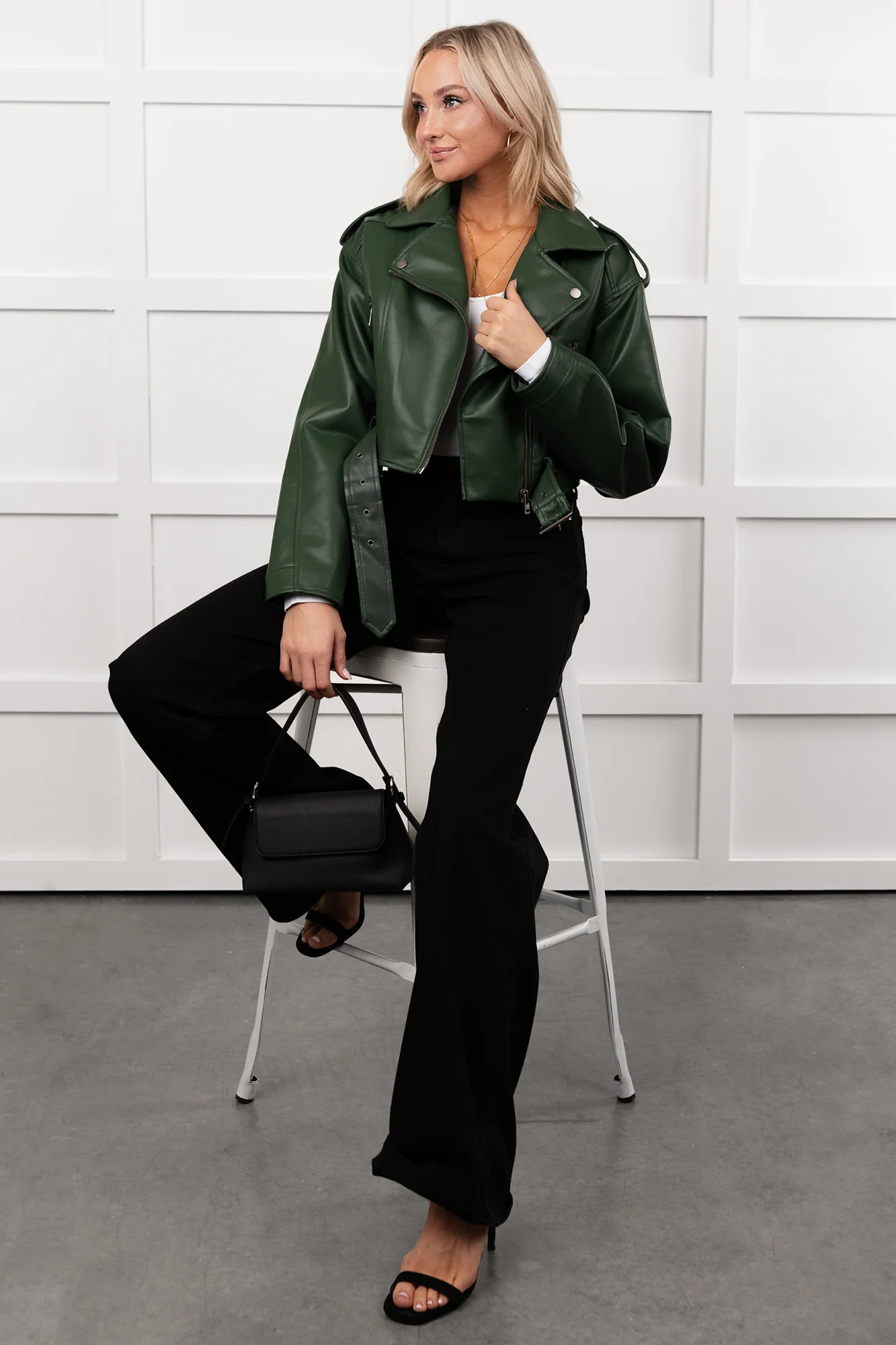 Rule Maker Faux Leather Cropped Jacket (Hunter Green) - Image 9