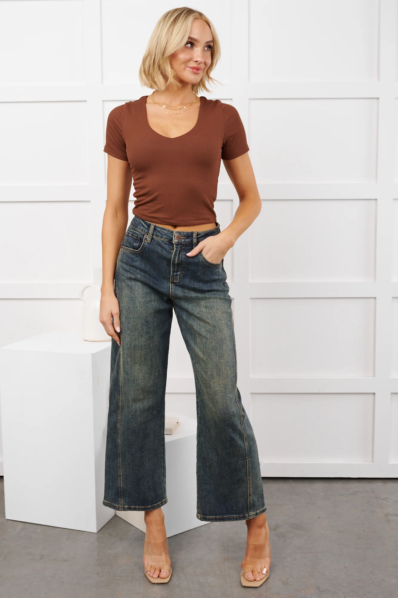 Rule Of Thumb Ribbed Short Sleeve Top (Chocolate) - Image 2